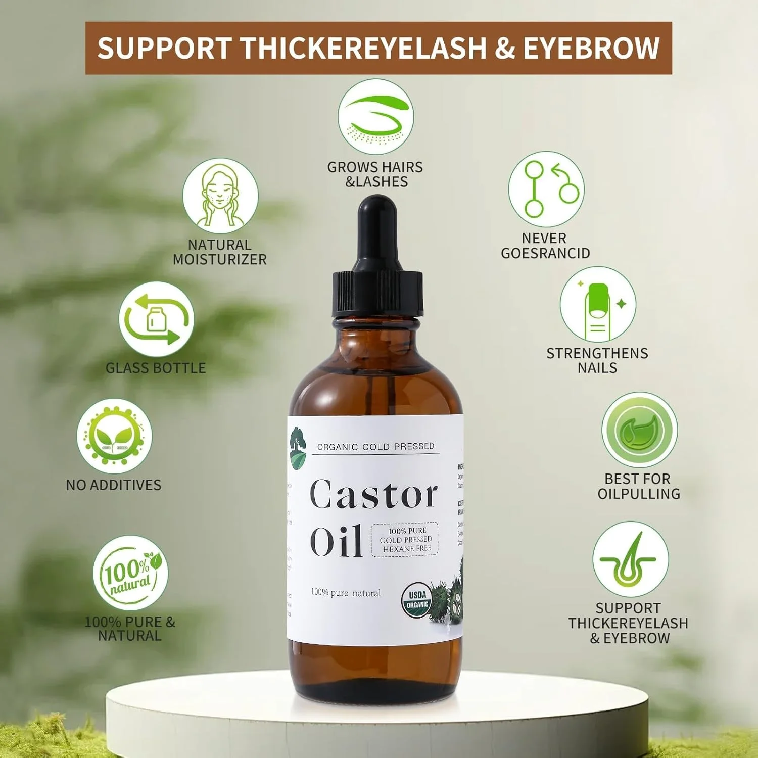 روغن کرچک ارگانیک فشرده شده با پرس سرد LBOYLOVE® برای رشد مژه، ابرو و مو - 100% خالص، بدون هگزان (60 میلی لیتر)