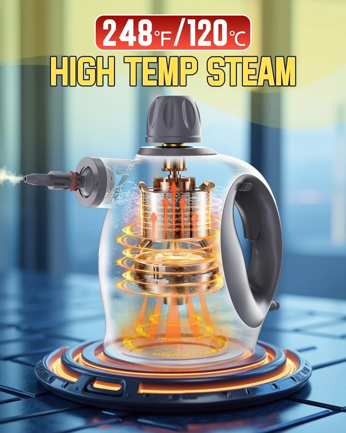 بخارشوی دستی با قفل ایمنی، مخزن بزرگ 500 میلی لیتری و 19 عدد لوازم جانبی - تمیز کننده عمیق چند سطحی برای آشپزخانه، حمام، ماشین، مبل - از بین برنده کثیفی های سرسخت، ضدعفونی کننده سطوح (سفید)