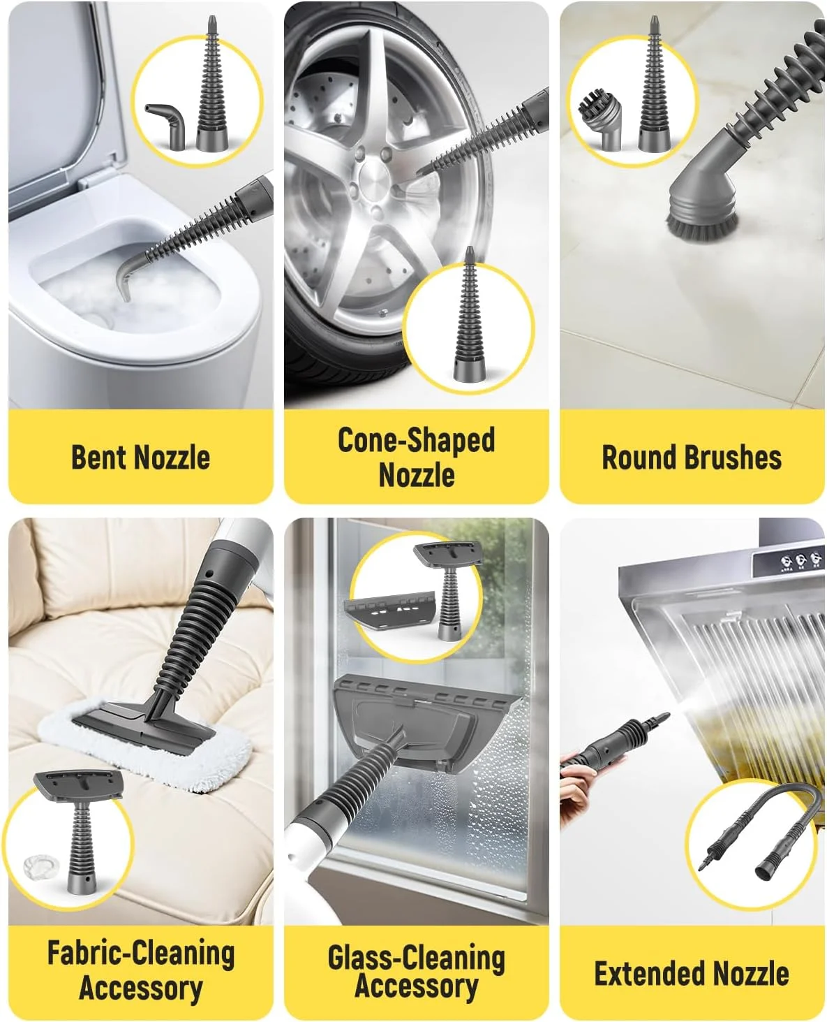 بخارشوی دستی با قفل ایمنی، مخزن بزرگ 500 میلی لیتری و 19 عدد لوازم جانبی - تمیز کننده عمیق چند سطحی برای آشپزخانه، حمام، ماشین، مبل - از بین برنده کثیفی های سرسخت، ضدعفونی کننده سطوح (سفید)