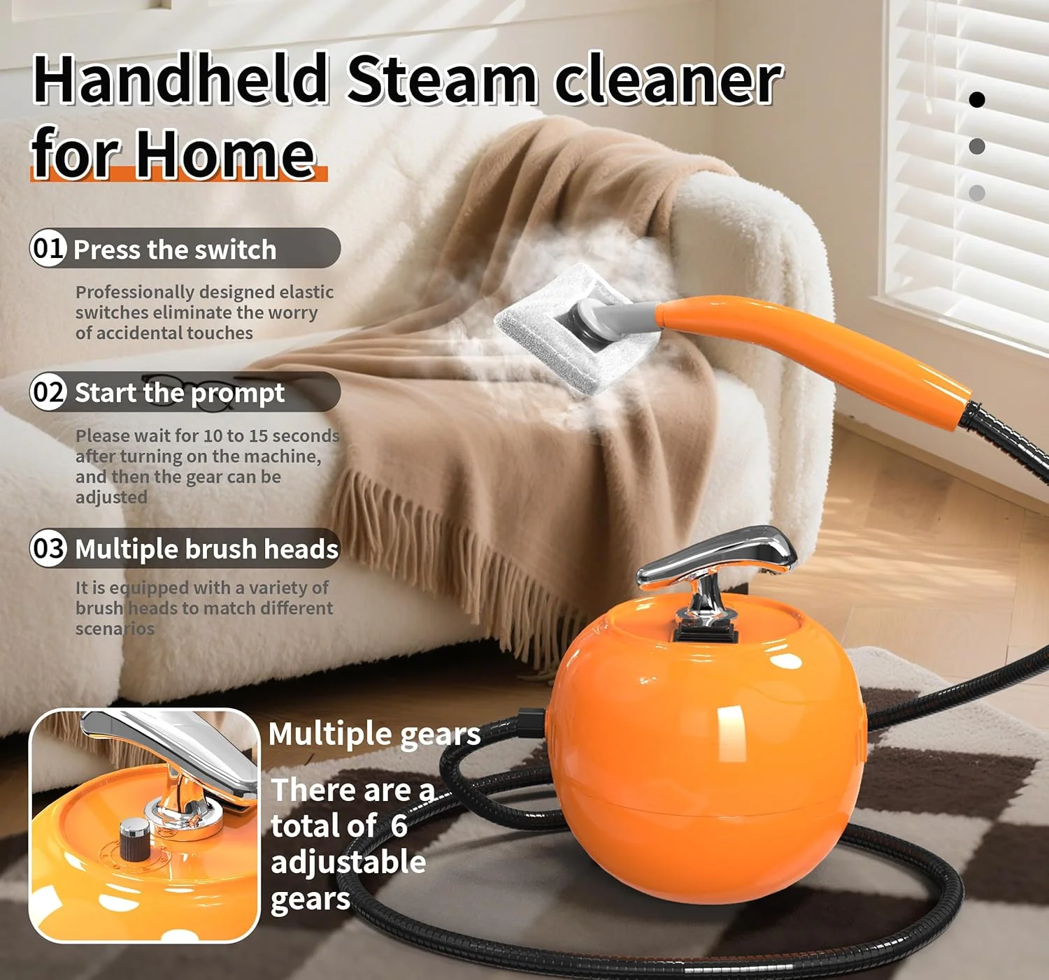 بخارشوی دستی 2000 واتی، تمیز کننده چند منظوره با دمای بالای 120 درجه سانتیگراد با مخزن 1500 میلی لیتری، 6 تنظیمات قابل تنظیم برای تمیز کردن چربی آشپزخانه و خودرو، نارنجی بخارشوی دستی 2000 واتی، تمیز کننده چند منظوره با دمای بالای 120 درجه سانتیگراد با مخزن 1500 میلی لیتری، 6 تنظیمات قابل تنظیم برای تمیز کردن چربی آشپزخانه و خودرو، نارنجی