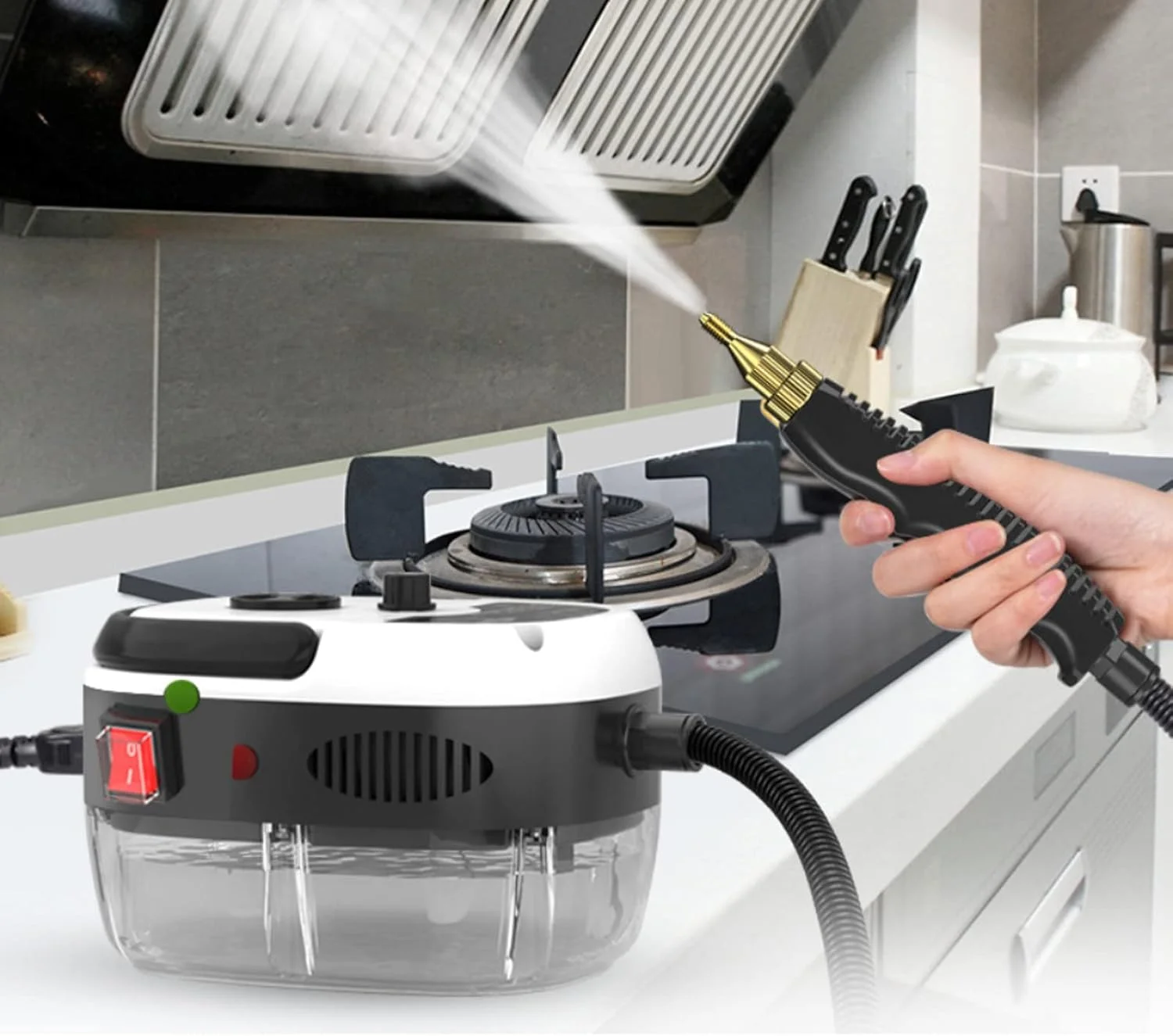 بخارشوی چند منظوره HJIHVGU، بخارشوی با 5 قطعه لوازم جانبی، برای روکش خودرو، حشرات، پنجره ها، فرش، لباس، دیوار، آشپزخانه، سفید (سفید)