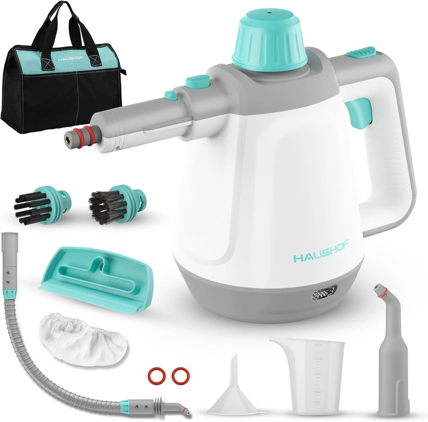 HAUSHOF Steam Cleaner Handheld Device 450ml, 1200W Hand Steam Cleaner with 8 Accessories, 3 Bar Steam Pressure for Softening Dirt and Grease From Floors, Windows, Kitchens, Toilets, Cars