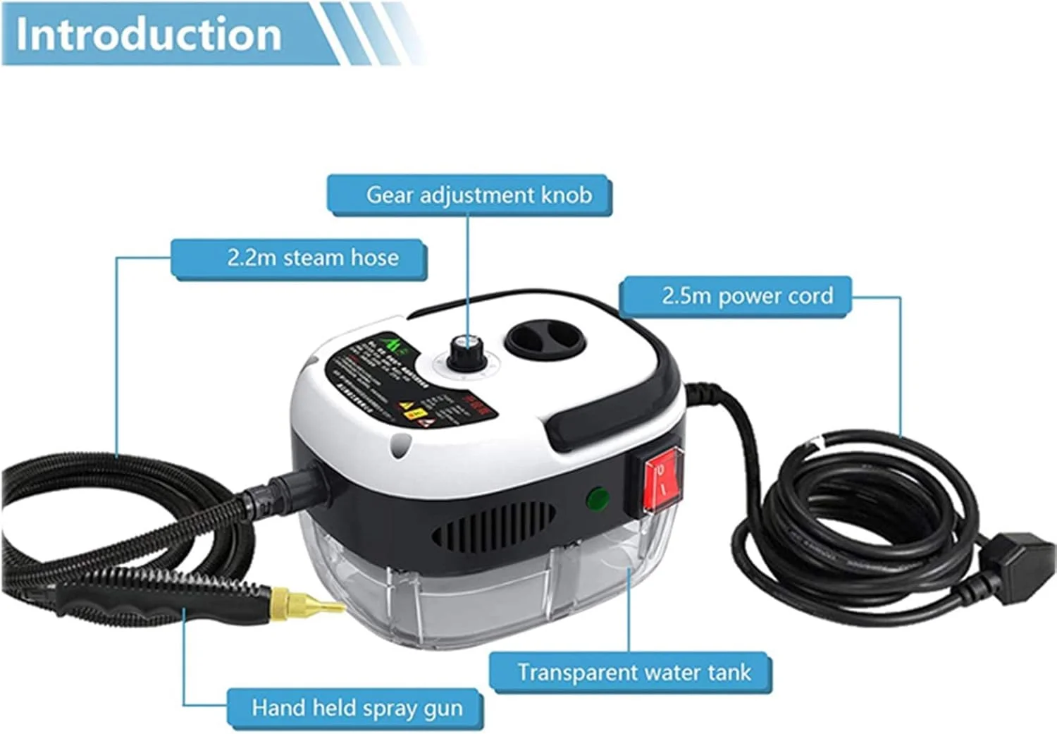 بخارشوی دستی HJIHVGU چند منظوره برای تمیز کردن منزل، دارای 4 سری لوازم جانبی برای مبل، حمام، آشپزخانه، بخارشوی کف، پنجره، پیشخوان، فرش، پرده، قرمز (سفید)