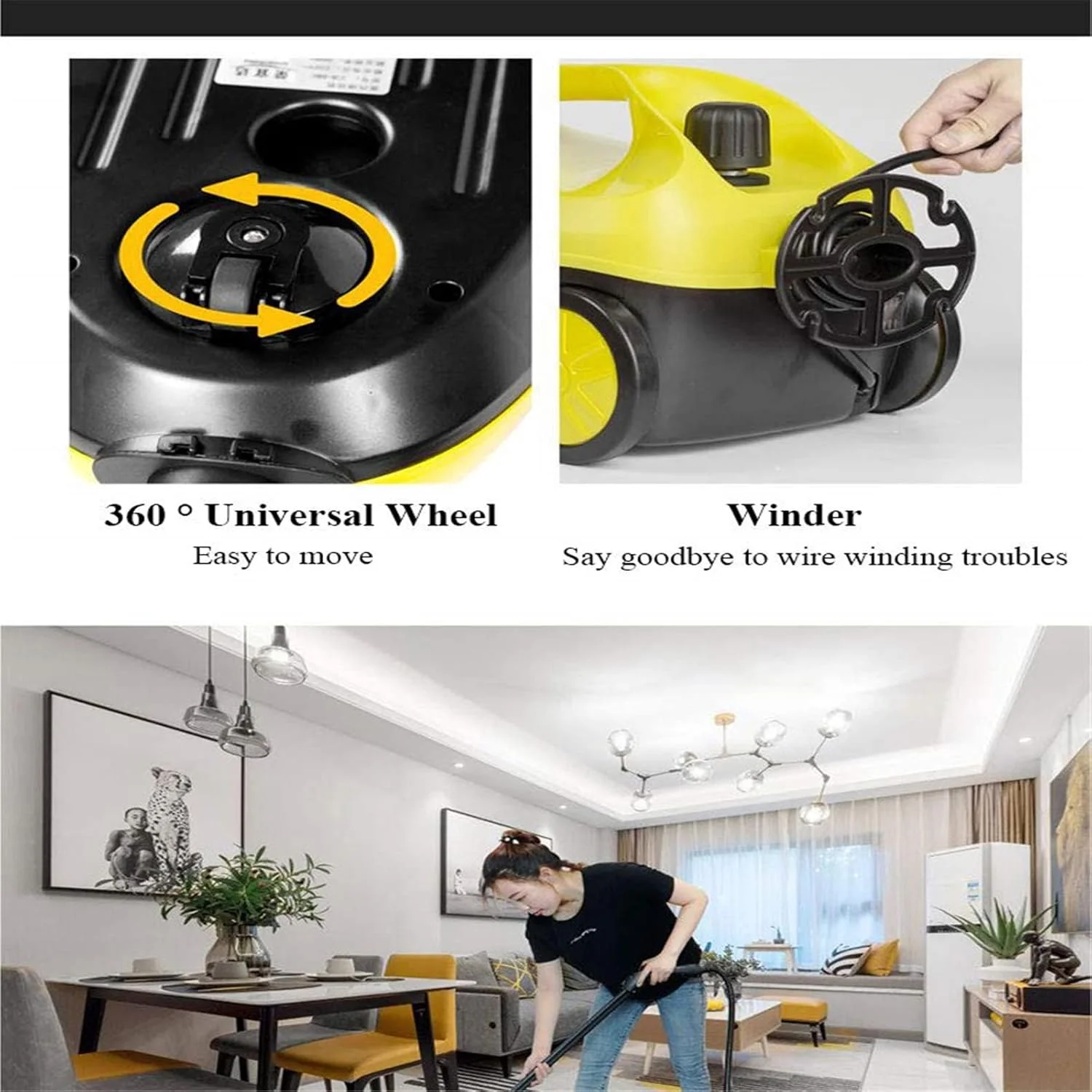 بخارشوی دستی قابل حمل HJIHVGU، سیستم تمیز کننده تجاری فشار قوی با فشار 4 بار و چرخش 360 درجه برای آشپزخانه و خودرو