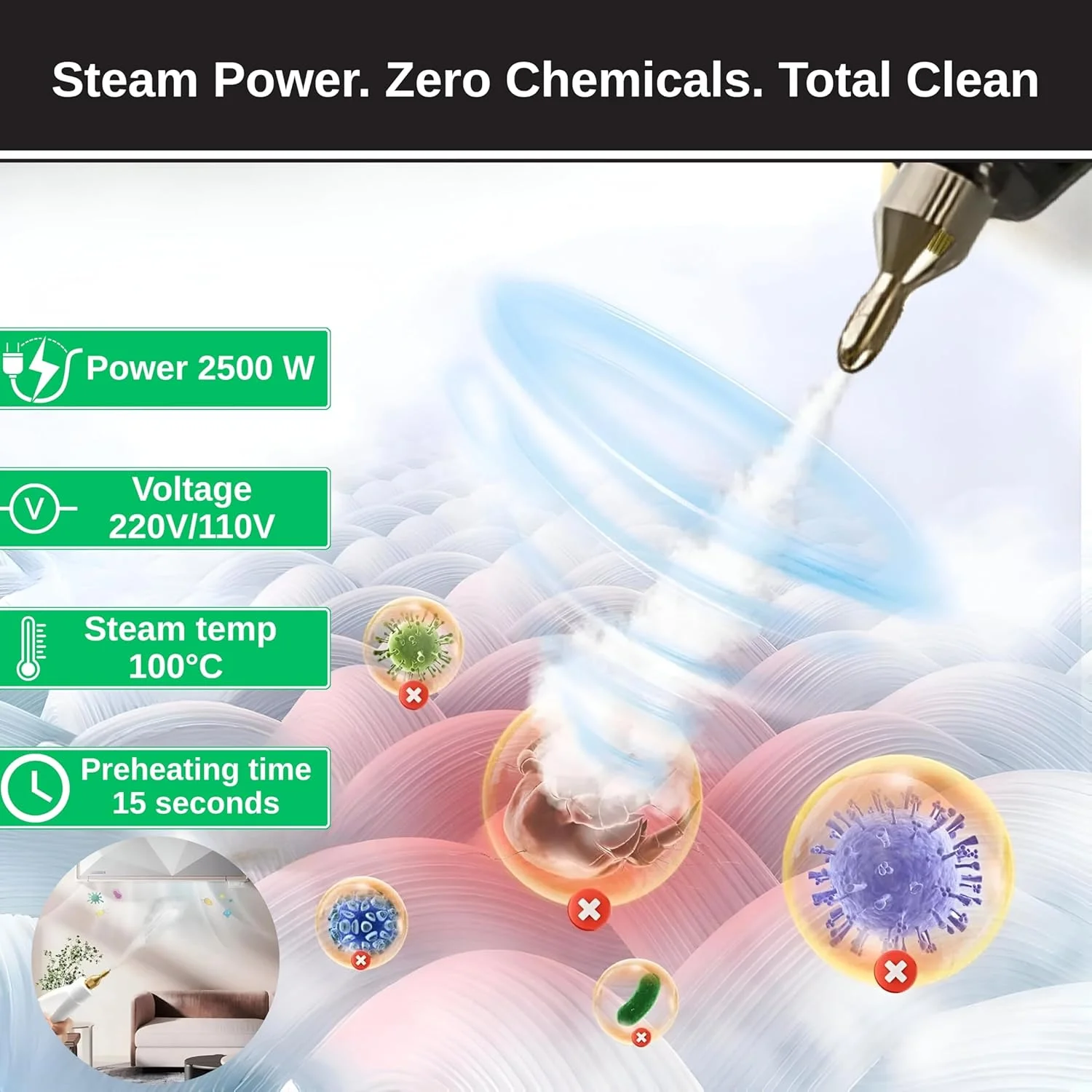 بخارشوی دستی پرفشار 2500 واتی ARABIQO، دستگاه بخارشوی قابل حمل 1 لیتری با کنترل 6 سرعته و 3 برس، چند منظوره برای تمیز کردن خودرو، آشپزخانه، حمام و خانه