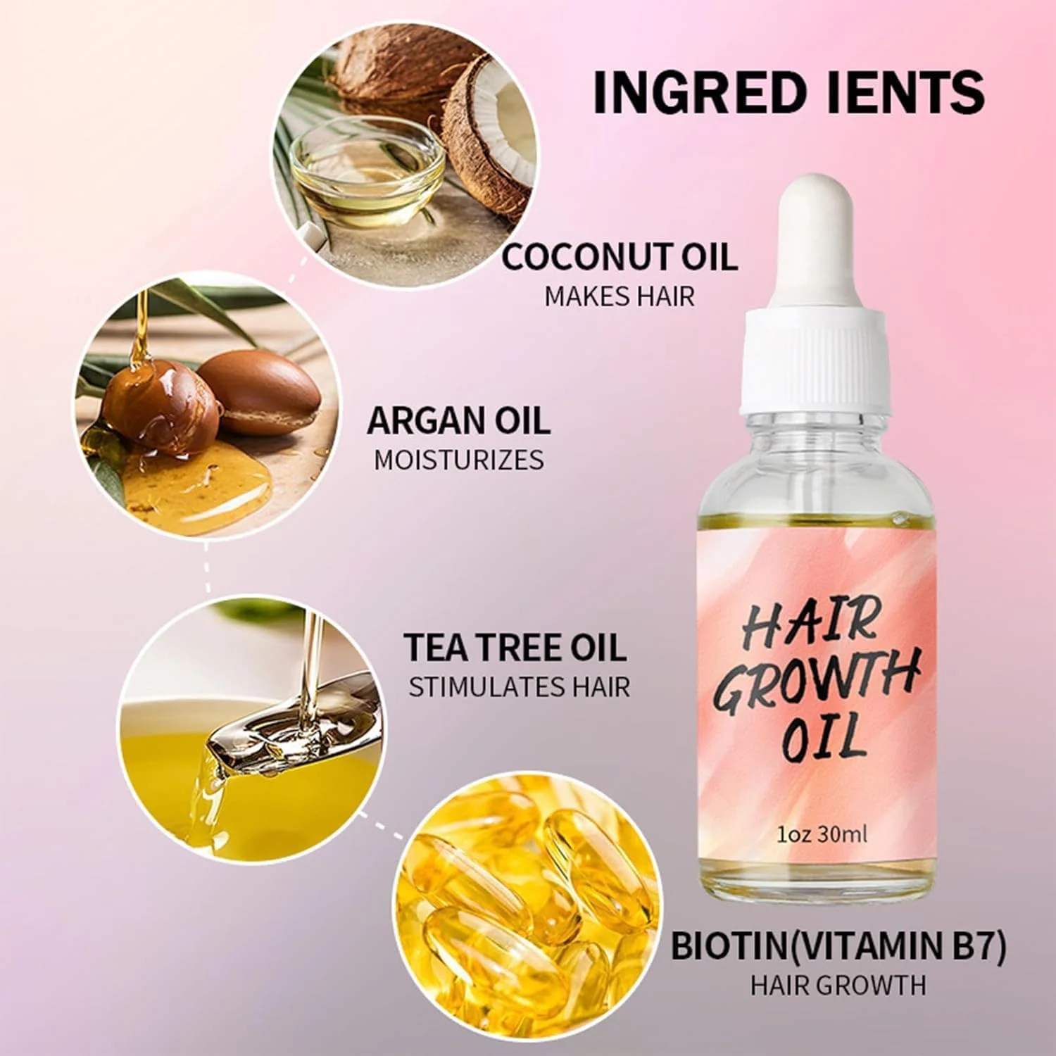 روغن تقویت کننده مو، 100% طبیعی با روغن آرگان، روغن نارگیل، روغن درخت چای و روغن ویتامین، روغن آرگان مراکشی برای مو، صورت و پوست، موثر برای ضخیم شدن مو و درمان ریزش مو