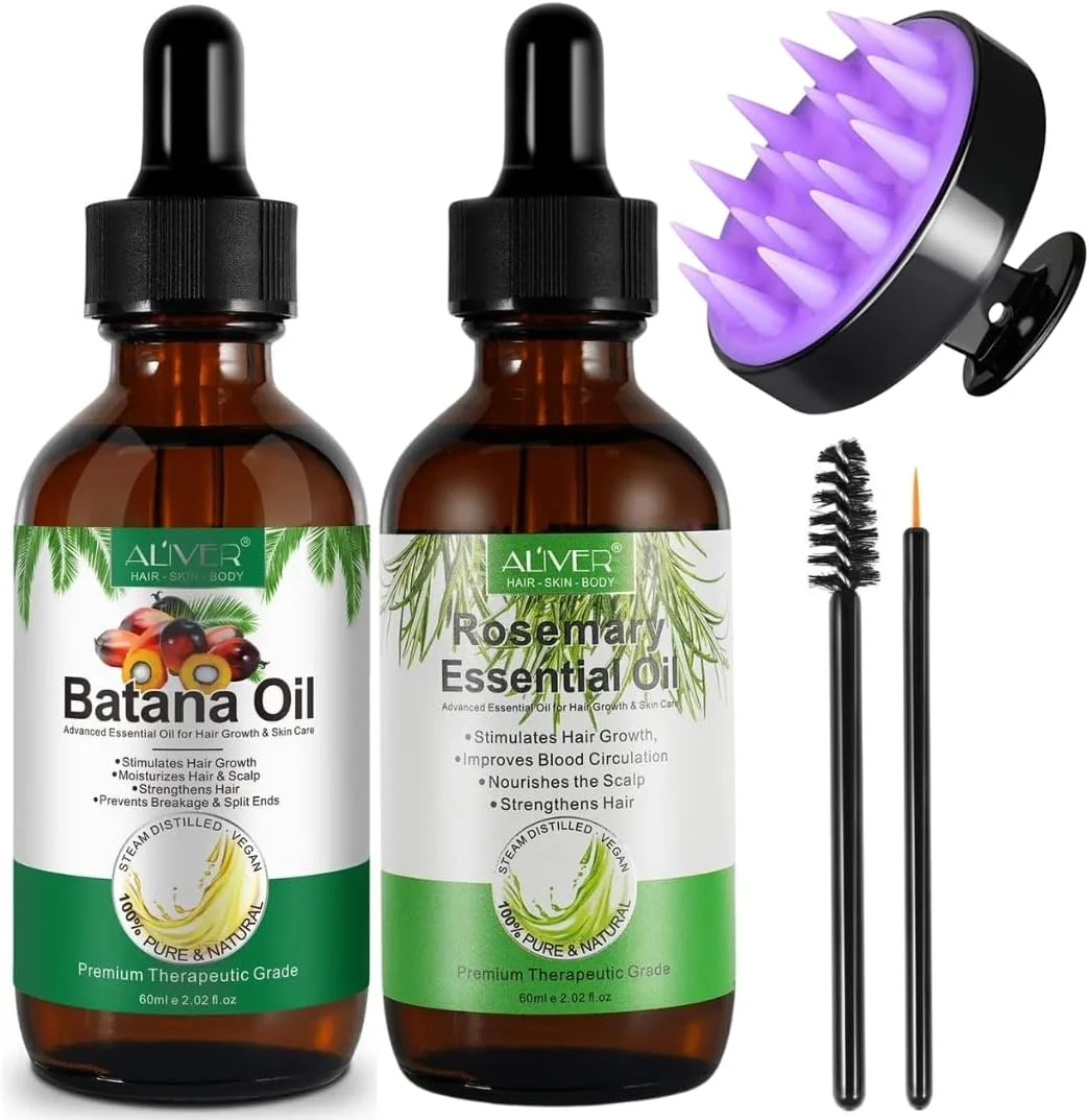 نیکیتا ویوی - روغن باتانا و رزماری برای رشد مو به همراه ماساژور پوست سر (2x60 میلی لیتر) | روغن باتانا خام 100% طبیعی و روغن ضروری رزماری برای رشد مو، مژه و ابرو | ترمیم موهای آسیب دیده نیکیتا ویوی - روغن باتانا و رزماری برای رشد مو به همراه ماساژور پوست سر (2x60 میلی لیتر) | روغن باتانا خام 100% طبیعی و روغن ضروری رزماری برای رشد مو، مژه و ابرو | ترمیم موهای آسیب دیده