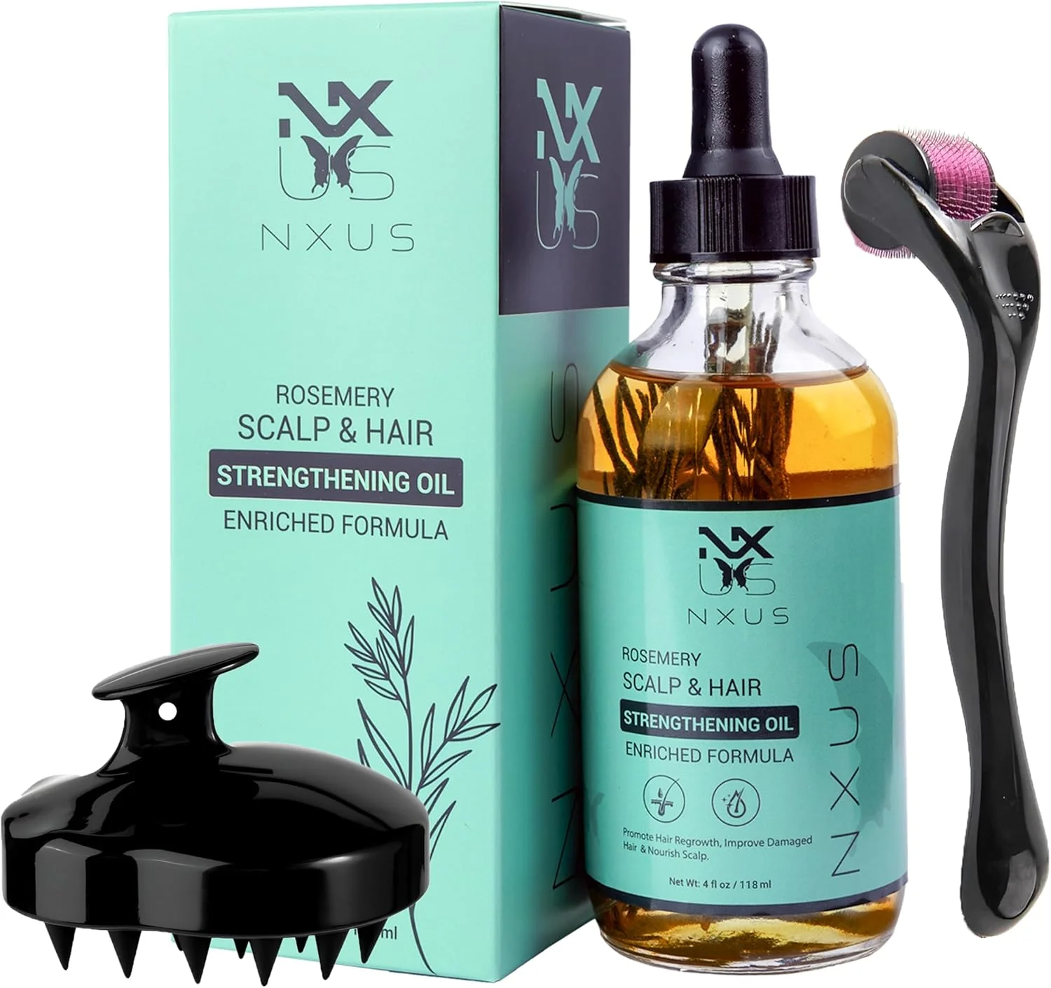 روغن رزماری بزرگ ان ایکس یو اس 118 میلی لیتری برای رشد مو به همراه ماساژور پوست سر و درمارولر (0.25 میلی متر) - توقف ریزش مو و عقب رفتن خط مو - روغن تقویت کننده پوست سر - 100% ارگانیک و طبیعی روغن رزماری بزرگ ان ایکس یو اس 118 میلی لیتری برای رشد مو به همراه ماساژور پوست سر و درمارولر (0.25 میلی متر) - توقف ریزش مو و عقب رفتن خط مو - روغن تقویت کننده پوست سر - 100% ارگانیک و طبیعی