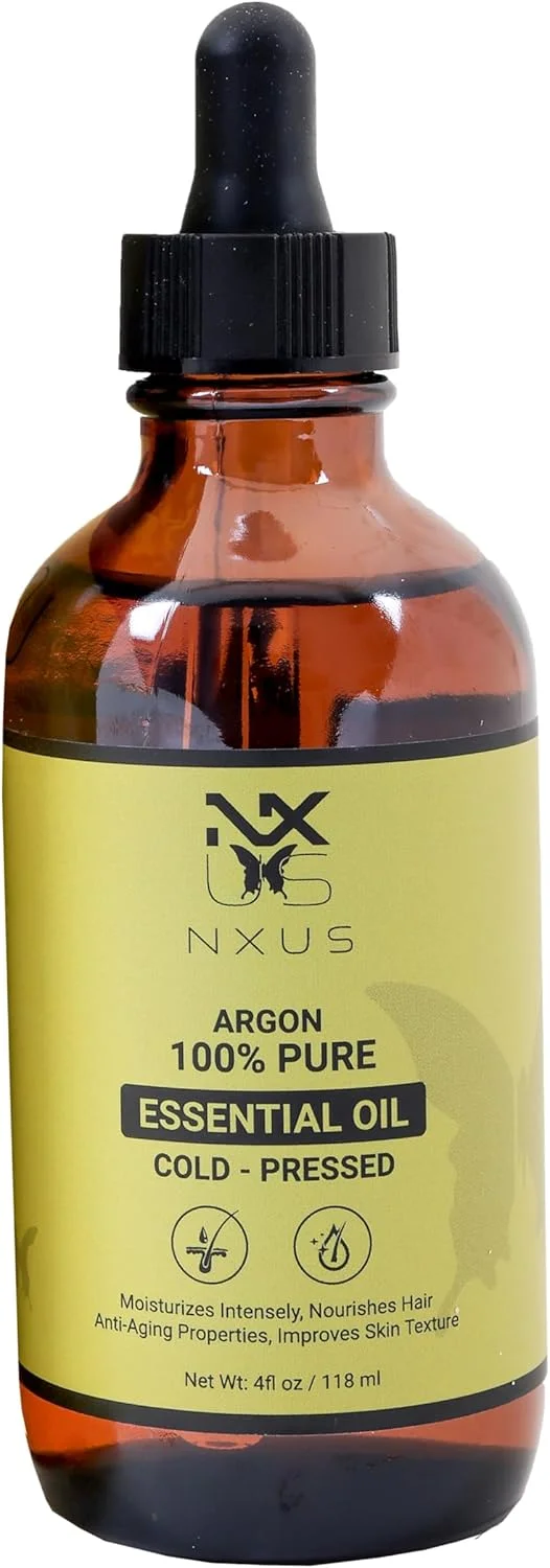 روغن آرگان خالص 118 میلی لیتری NXUS، درمان موهای آسیب دیده و پوست خشک، روغن پرس سرد طبیعی برای مو، ریش، ناخن و پوست (تکی، 1 عدد)