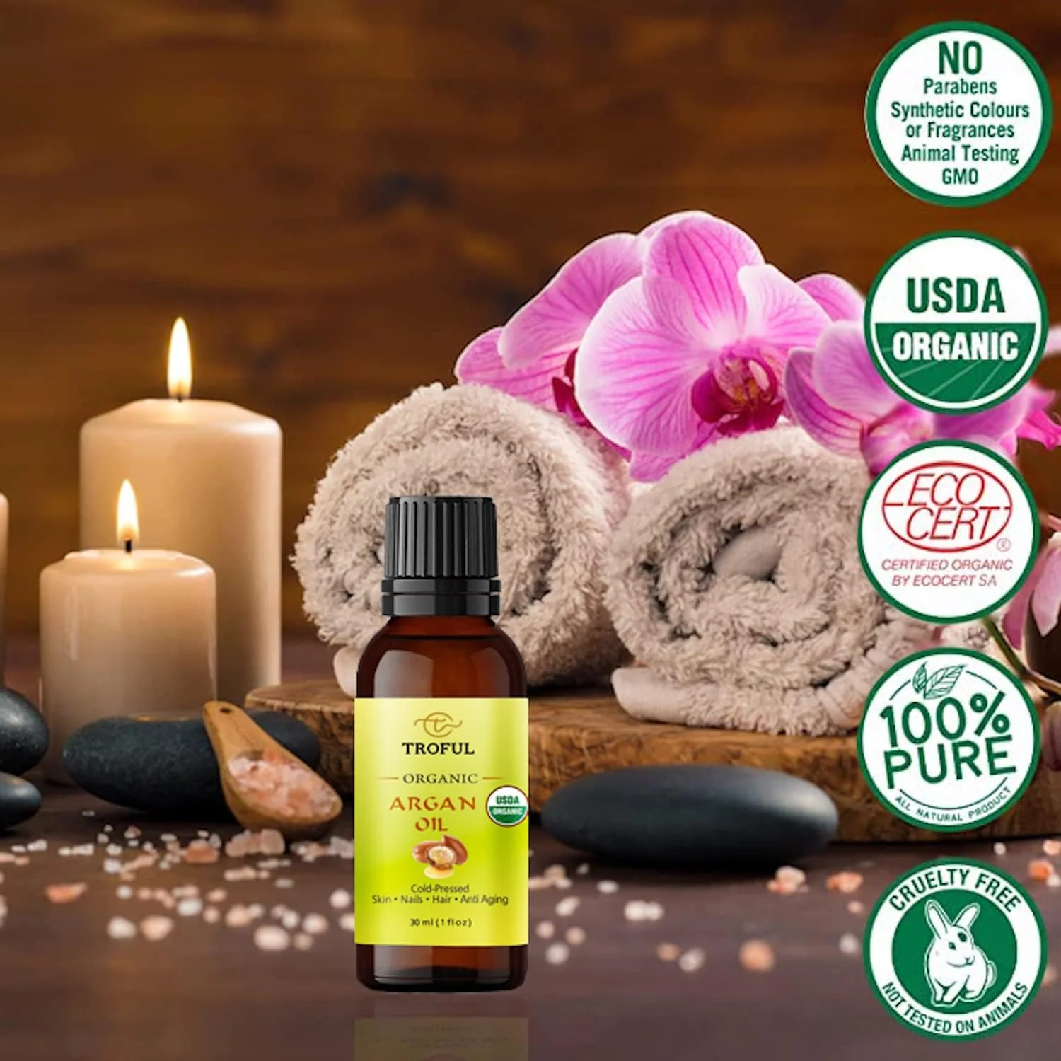 روغن آرگان ارگانیک تروفول 30 میلی لیتر - 100% روغن آرگان ارگانیک مراکشی خالص با پرس سرد برای رشد مو، صورت، بدن، ناخن ها، درمان موهای آسیب دیده و پوست خشک