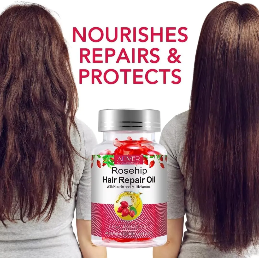 روغن دانه گل رز ارگانیک برای مو، روغن ترمیم کننده مو دانه گل رز 40 عددی، درخشان کننده، مغذی، ترمیم کننده موهای خشک و آسیب دیده با کراتین، آرگان و آووکادو، سرم درمان مو