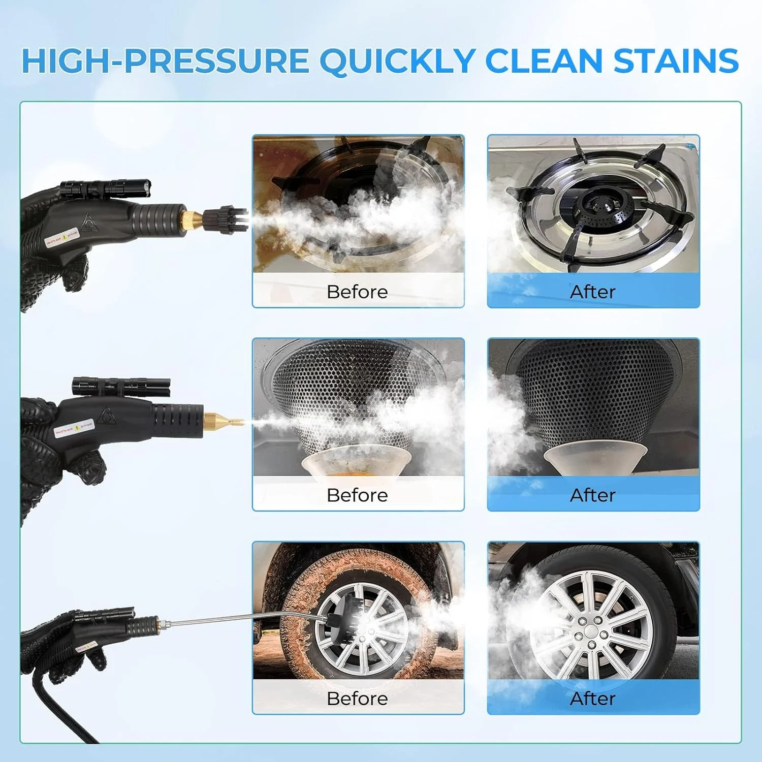 بخارشوی دستی KASTWAVE 3000W، بخارشوی پرتابل با دمای بالا به همراه 5 سری برس، مناسب برای منزل، لکه زدایی، آشپزخانه، حمام، کاشی و نظافت خودرو