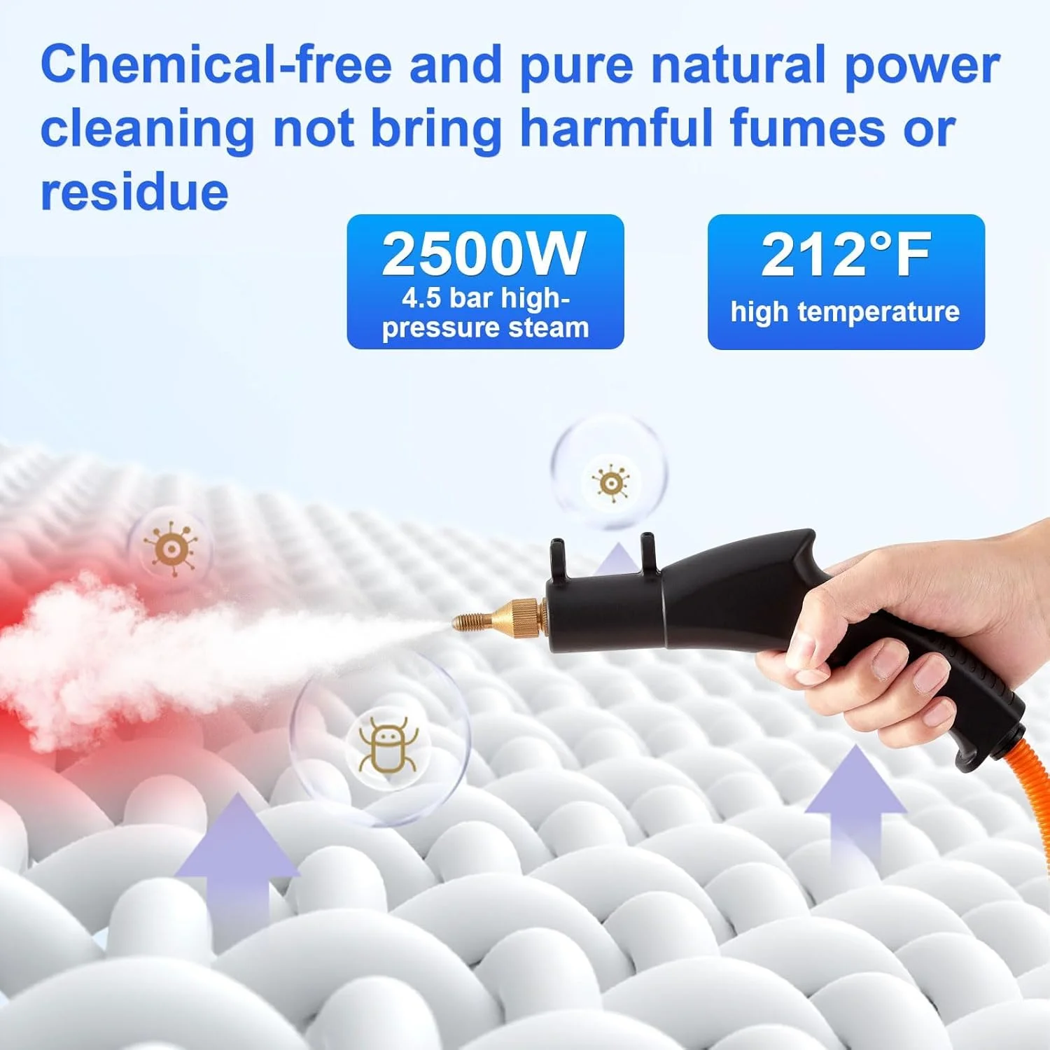 دستگاه بخارشوی دستی KASTWAVE، دستگاه تمیز کننده بخار فشار قوی چند منظوره لوازم خانگی با 3 برس برای آشپزخانه و حمام دستگاه بخارشوی دستی KASTWAVE، دستگاه تمیز کننده بخار فشار قوی چند منظوره لوازم خانگی با 3 برس برای آشپزخانه و حمام