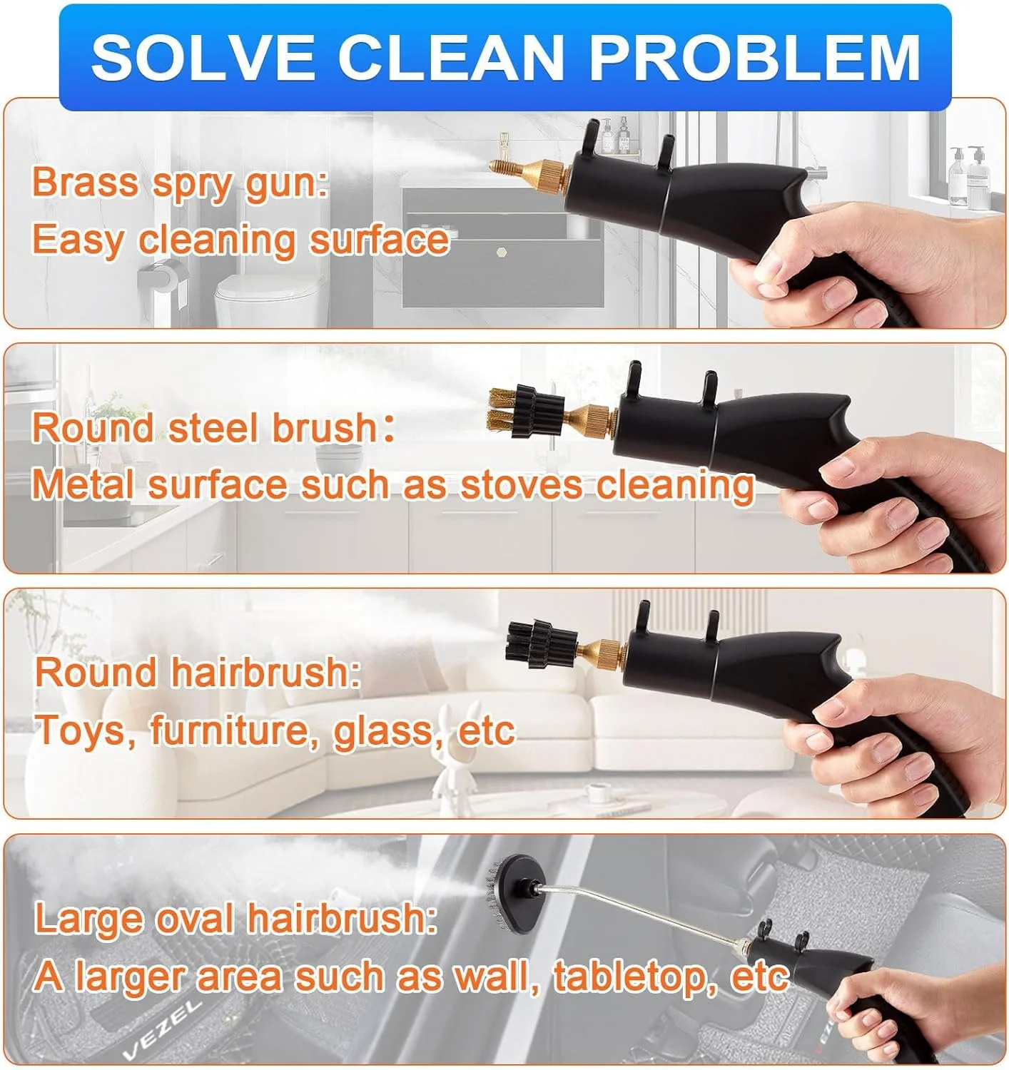 دستگاه بخارشوی دستی KASTWAVE، دستگاه تمیز کننده بخار فشار قوی چند منظوره لوازم خانگی با 3 برس برای آشپزخانه و حمام دستگاه بخارشوی دستی KASTWAVE، دستگاه تمیز کننده بخار فشار قوی چند منظوره لوازم خانگی با 3 برس برای آشپزخانه و حمام