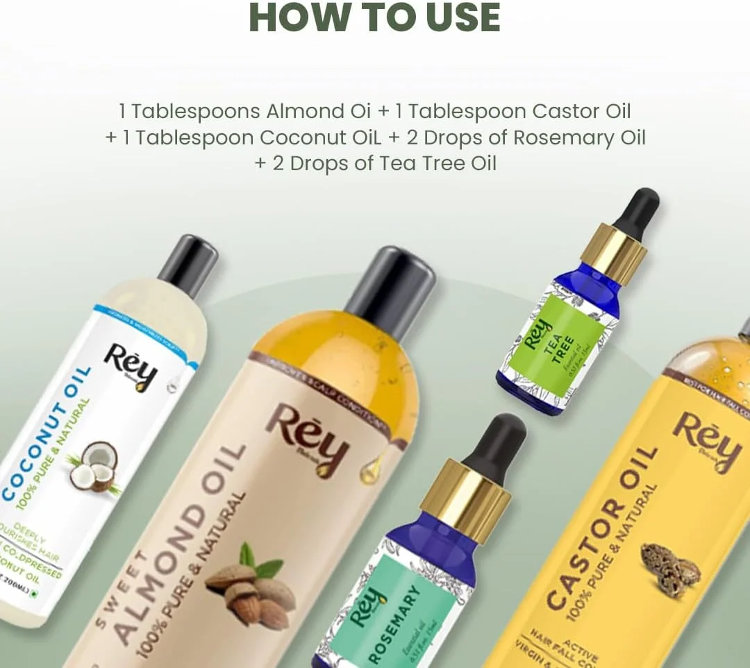 مجموعه کامل مراقبت از مو ری نچرالز - روغن کرچک + روغن نارگیل + روغن بادام + روغن رزماری + روغن درخت چای مجموعه کامل مراقبت از مو ری نچرالز - روغن کرچک + روغن نارگیل + روغن بادام + روغن رزماری + روغن درخت چای