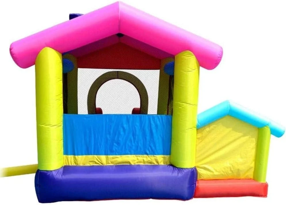 قلعه بادی و سرسره ترامپولین کودکان QRSTUVW ترامپولین خانگی اسباب بازی های کوچک داخل و خارج از منزل قلعه بازی زمین بازی کودکان سرسره رنگی 320 285 243 سانتی متر مدل A