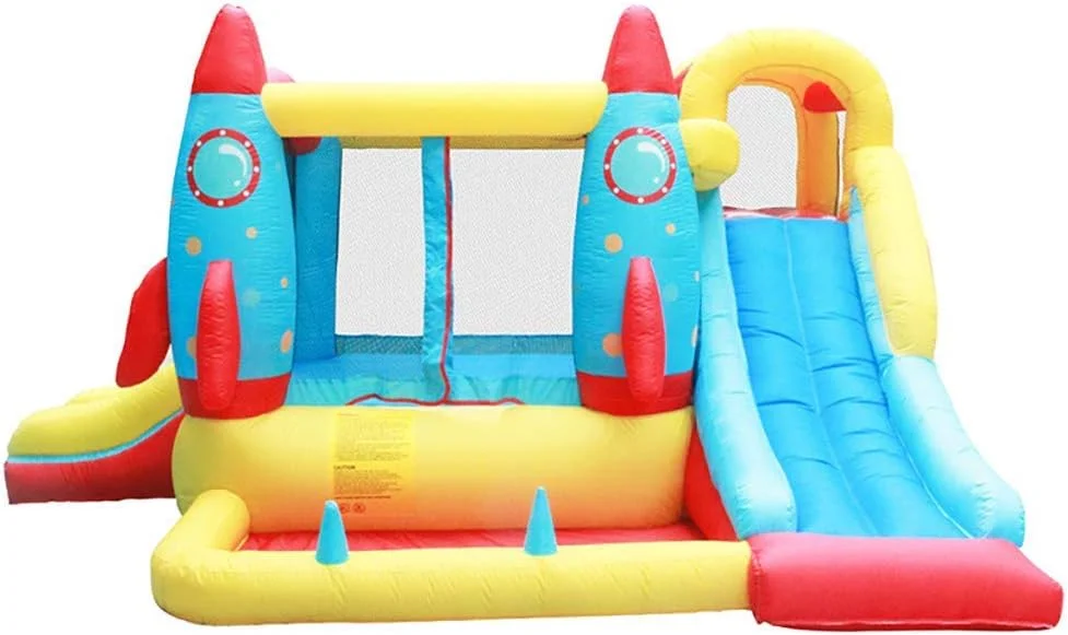 قلعه بادی موشکی QRSTUVW مناسب کودکان، جامپینگ بادی کودکان برای فضای باز، قلعه بادی با سرسره دوتایی مجهز به دمنده، اسباب بازی های بادی زمین بازی قلعه بادی موشکی QRSTUVW مناسب کودکان، جامپینگ بادی کودکان برای فضای باز، قلعه بادی با سرسره دوتایی مجهز به دمنده، اسباب بازی های بادی زمین بازی