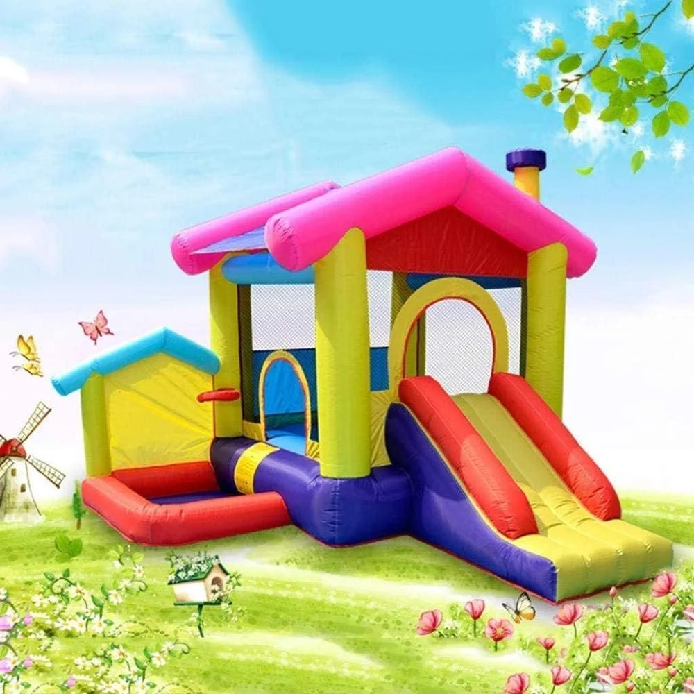 قلعه بادی کودک QRSTUVW، ترامپولین کودکان، ترامپولین خانگی، اسباب بازی های کوچک سرپوشیده و فضای باز، زمین بازی کودکان با سرسره، رنگارنگ، 320 * 285 * 243 سانتی متر قلعه بادی کودک QRSTUVW، ترامپولین کودکان، ترامپولین خانگی، اسباب بازی های کوچک سرپوشیده و فضای باز، زمین بازی کودکان با سرسره، رنگارنگ، 320 * 285 * 243 سانتی متر