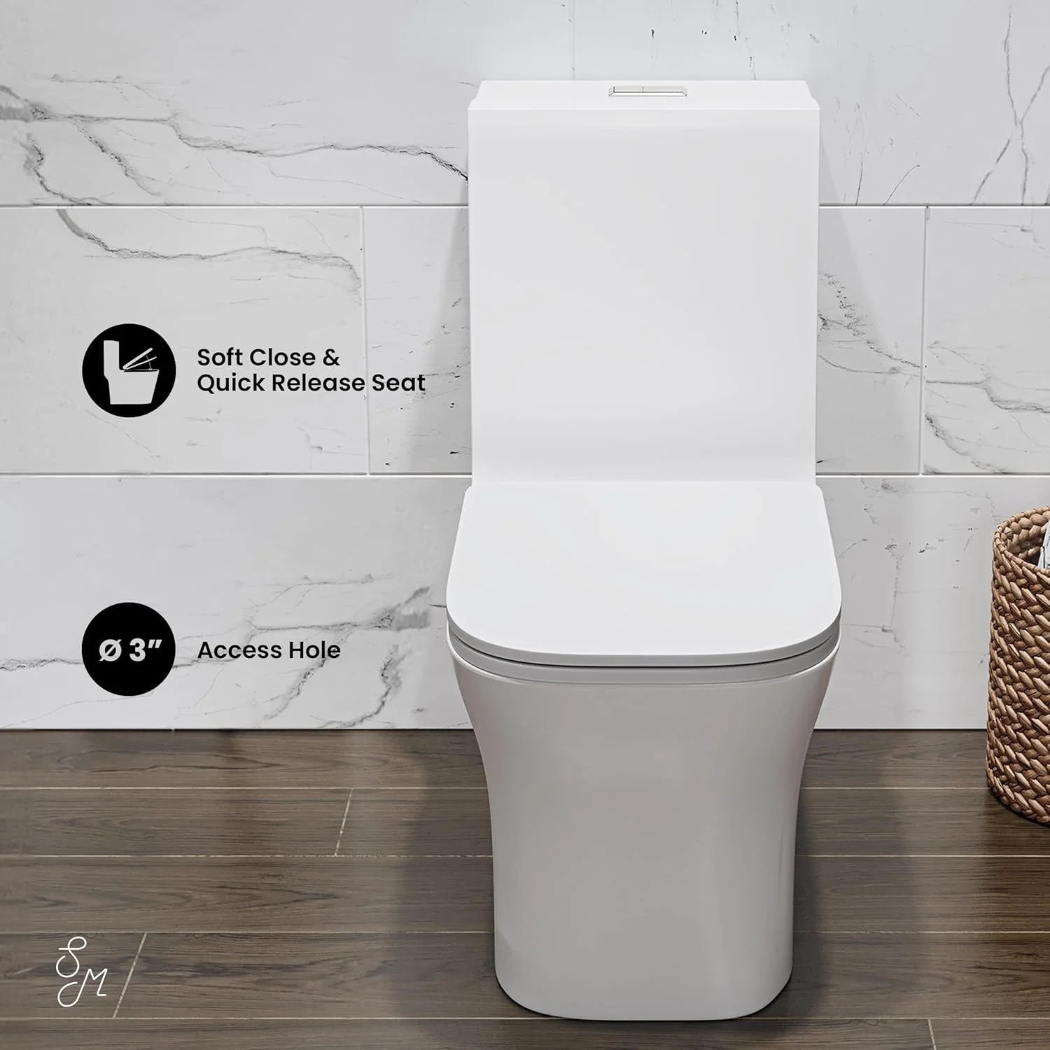 توالت فرنگی یک تکه مربعی Swiss Madison Well Made Forever Concorde، دو زمانه، 1.1/1.6 گالن در هر فلاش، سفید مات