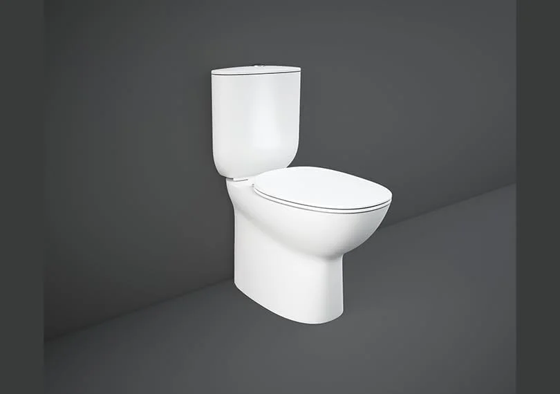 توالت فرنگی ریم لس متصل به دیوار RAK Ceramics مدل MORNING | توالت بیضی شکل، گزینه های P-Trap و S-Trap، 64 سانتی متر | توالت فرنگی مدرن حمام با درب نشیمن و مخزن آب | سفید آلپاین