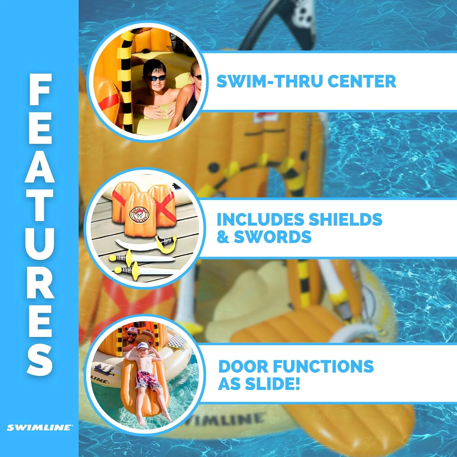 شناور بادی استخر قلعه زیستگاه غول پیکر Swimline برای کودکان و بزرگسالان، مناسب تا 4 نفر | کلبه یخی شناور کلبه بار تیکی کشتی دزدان دریایی برای استخرها، دریاچه ها و ساحل