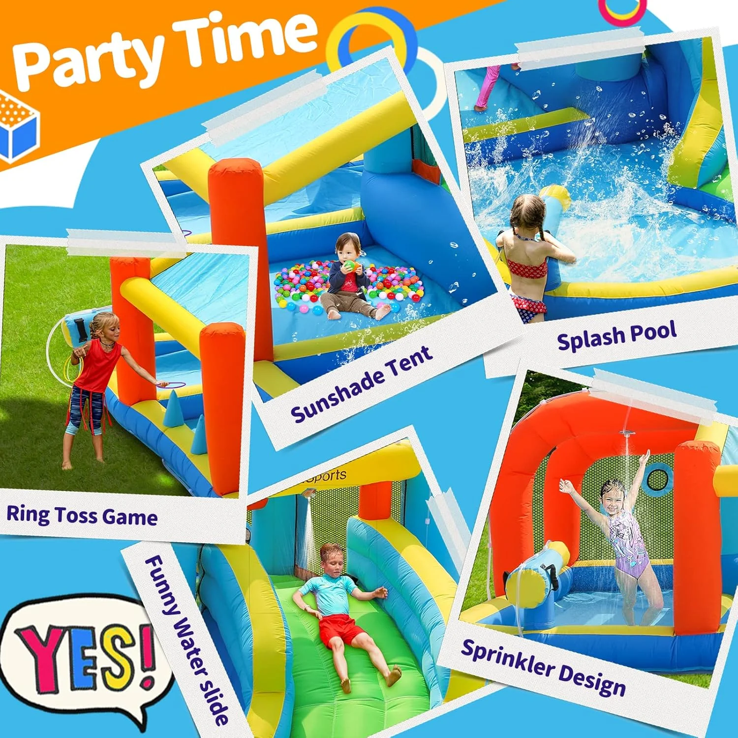 سرسره آبی بادی SunSports، خانه بادی برای حیاط خلوت کودکان، پارک آبی بادی با استخر، خانه جامپینگ با سرسره آبی، قلعه بادی برای استفاده خشک و تر