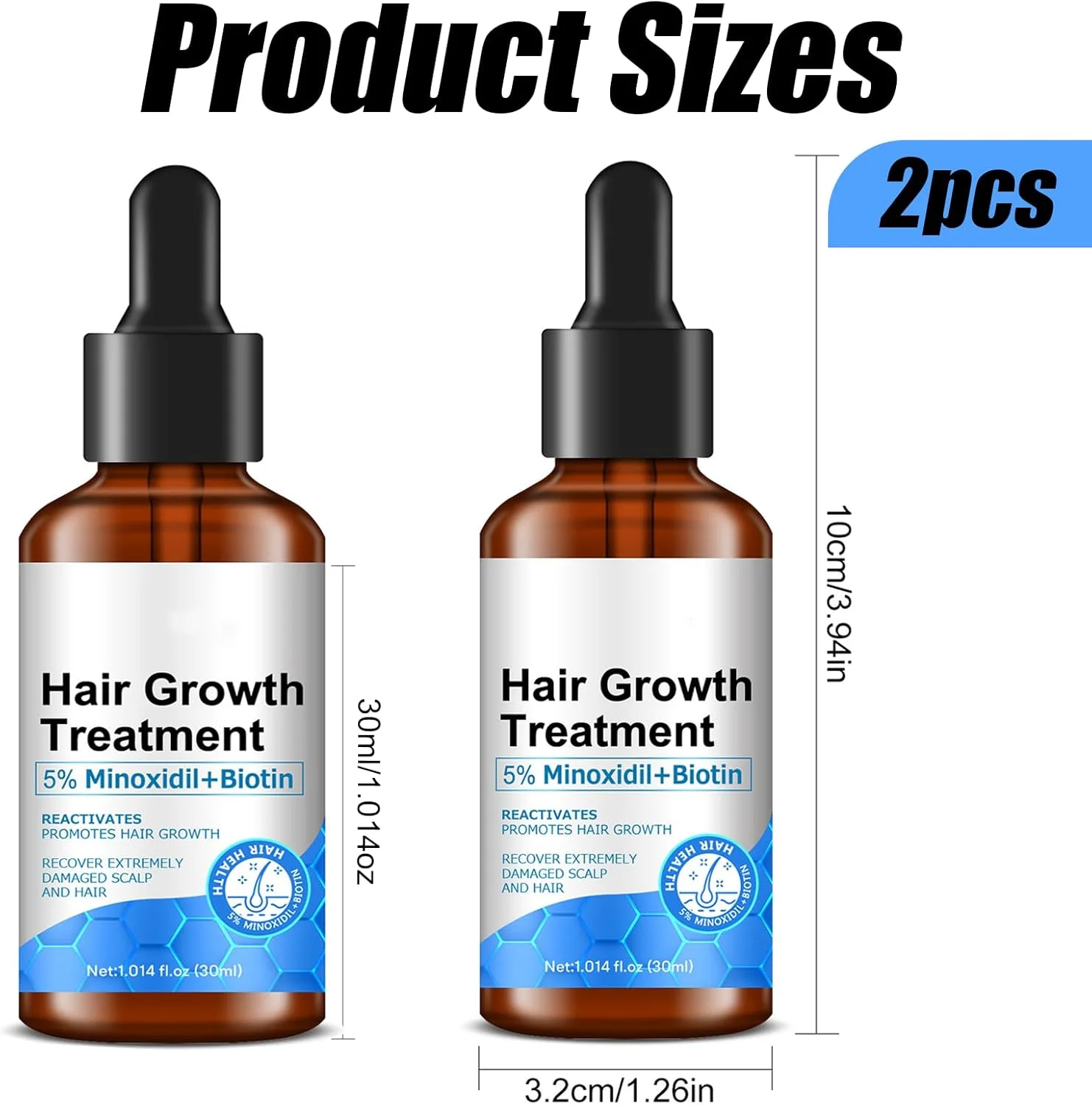 سرم روغن رشد مو 5% ماینوکسیدیل بیوتین، بسته 2 عددی، برای آقایان و بانوان، کمک به جلوگیری از ریزش مو، درمان رشد مو برای موهای ضخیم تر و بلندتر