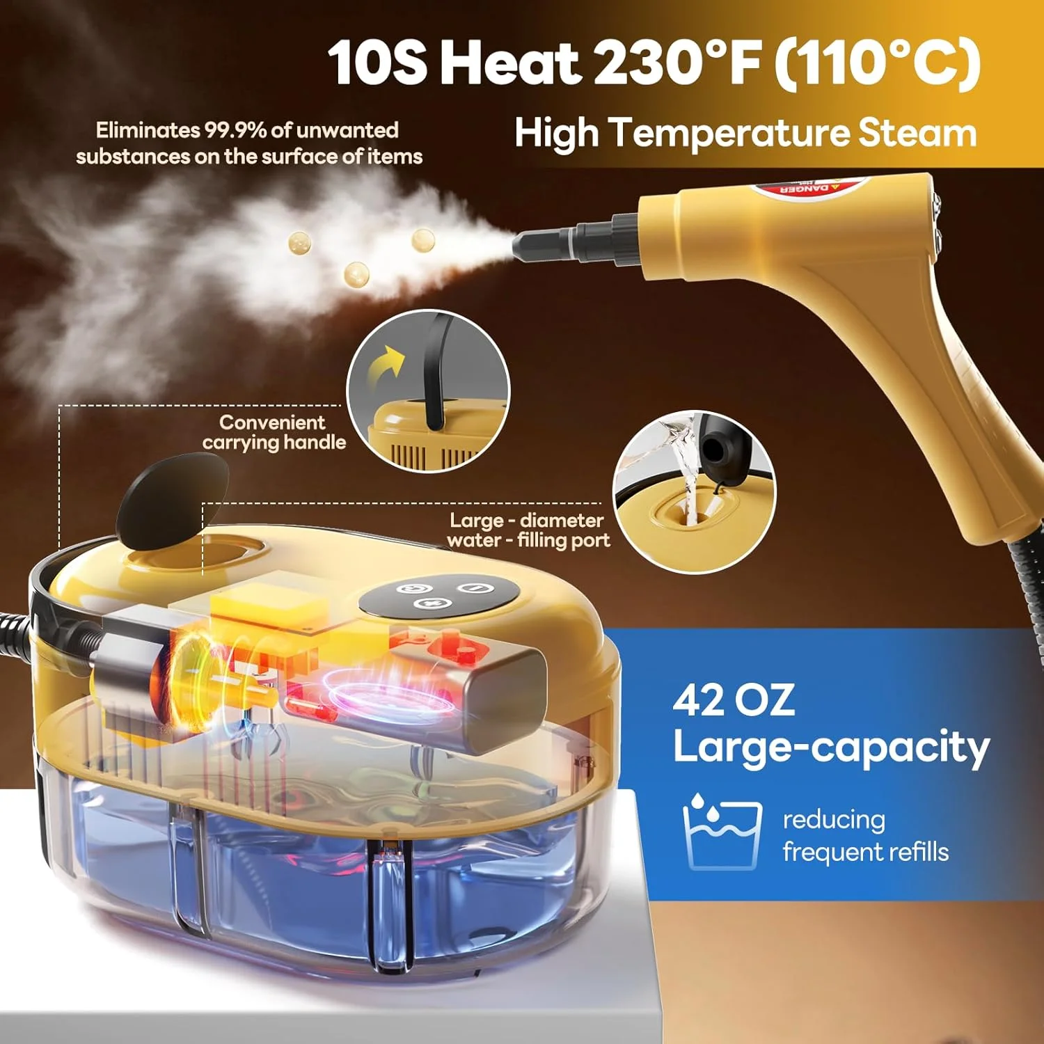 بخارشوی دستی YIKEDA، بخارشوی دستی با گرمایش سریع 10 ثانیه ای برای تمیز کردن 15 در 1 بخارشوی فشار قوی برای خانه و آشپزخانه، چربی، دوغاب، کاشی، کف، مبل و ماشین بخارشوی دستی YIKEDA، بخارشوی دستی با گرمایش سریع 10 ثانیه ای برای تمیز کردن 15 در 1 بخارشوی فشار قوی برای خانه و آشپزخانه، چربی، دوغاب، کاشی، کف، مبل و ماشین