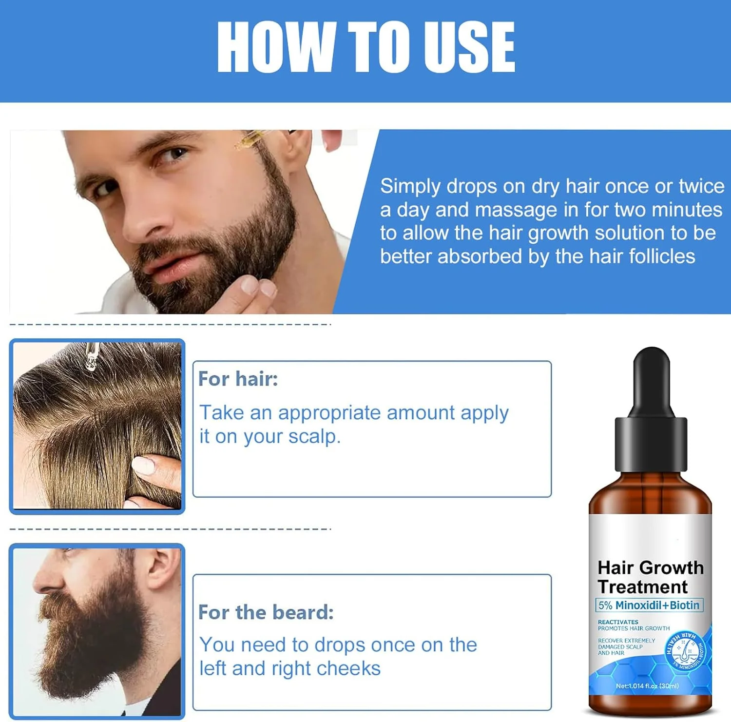 سرم روغن رشد مو 5% ماینوکسیدیل بیوتین، بسته 2 عددی، برای آقایان و بانوان، کمک به جلوگیری از ریزش مو، درمان رشد مو برای موهای ضخیم تر و بلندتر