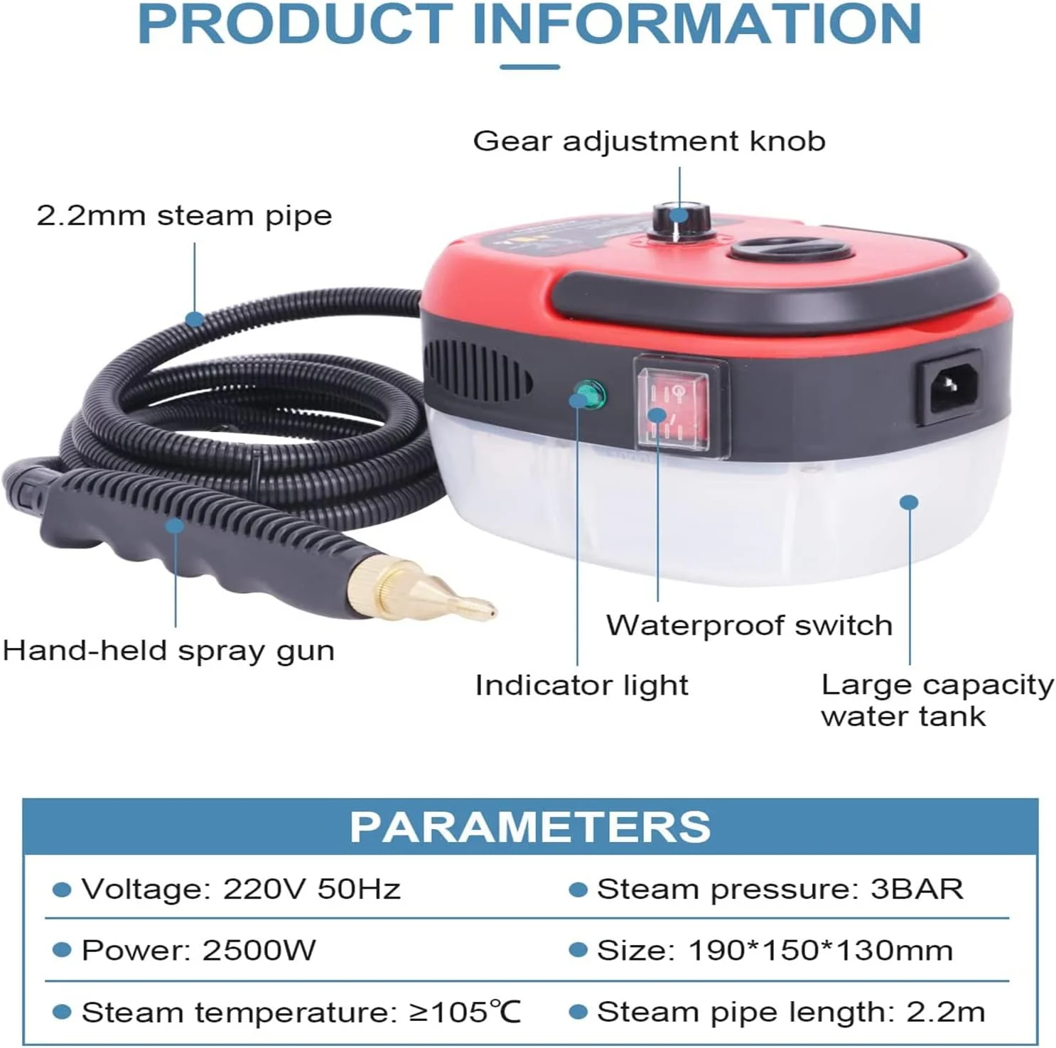 بخارشوی فشار قوی 2500 واتی wzfdm، بخارشوی چند منظوره دستی، دستگاه بخارشوی قابل حمل، ابزار بخار قدرتمند، قرمز بخارشوی فشار قوی 2500 واتی wzfdm، بخارشوی چند منظوره دستی، دستگاه بخارشوی قابل حمل، ابزار بخار قدرتمند، قرمز