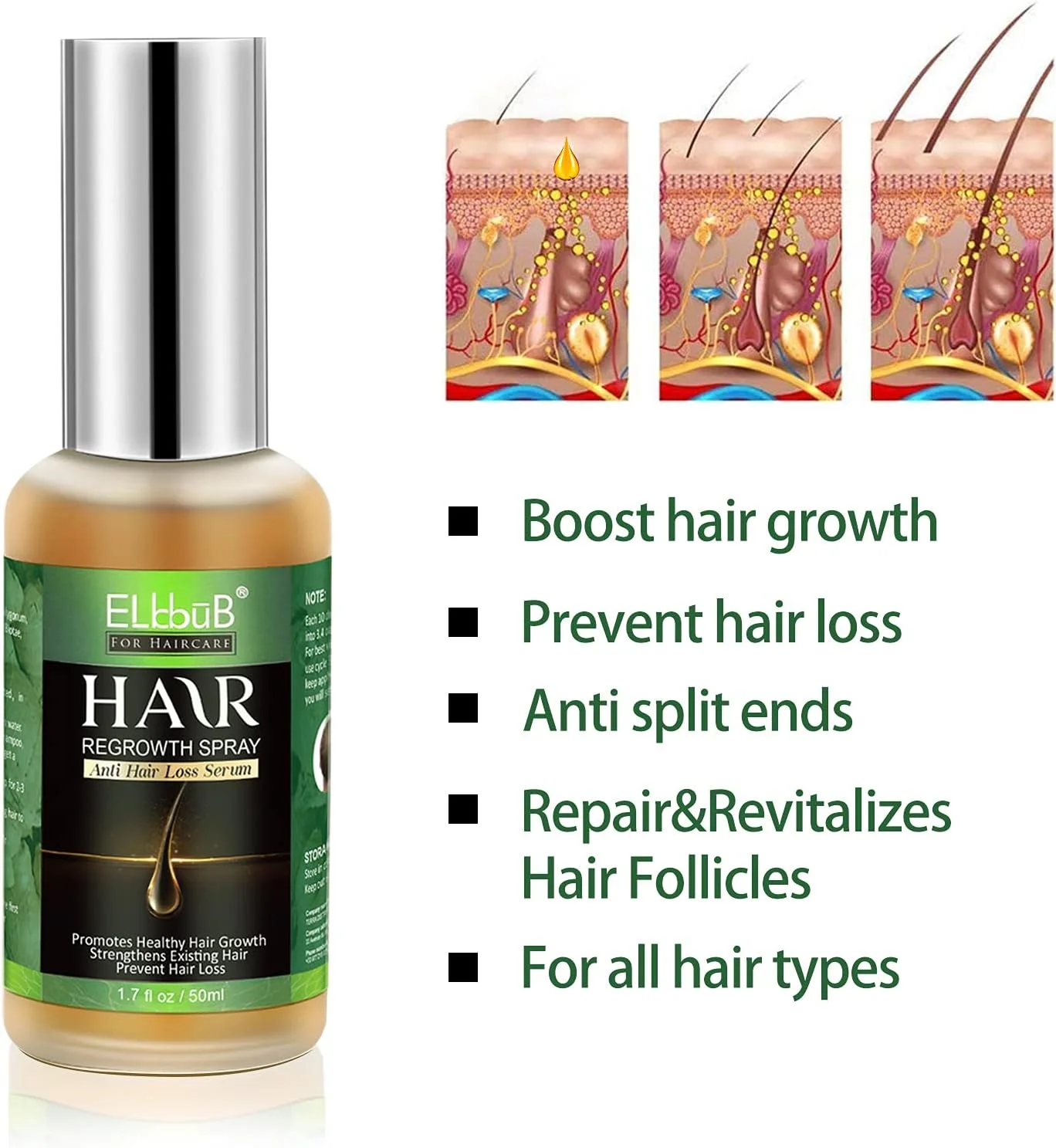 سرم رشد مو ELBBUB - روغن رشد مو برای موهای ضخیم تر و سالم تر، کاهش ریزش مو با بیوتین و فرمول موضعی پیشرفته سرم رشد مو ELBBUB - روغن رشد مو برای موهای ضخیم تر و سالم تر، کاهش ریزش مو با بیوتین و فرمول موضعی پیشرفته