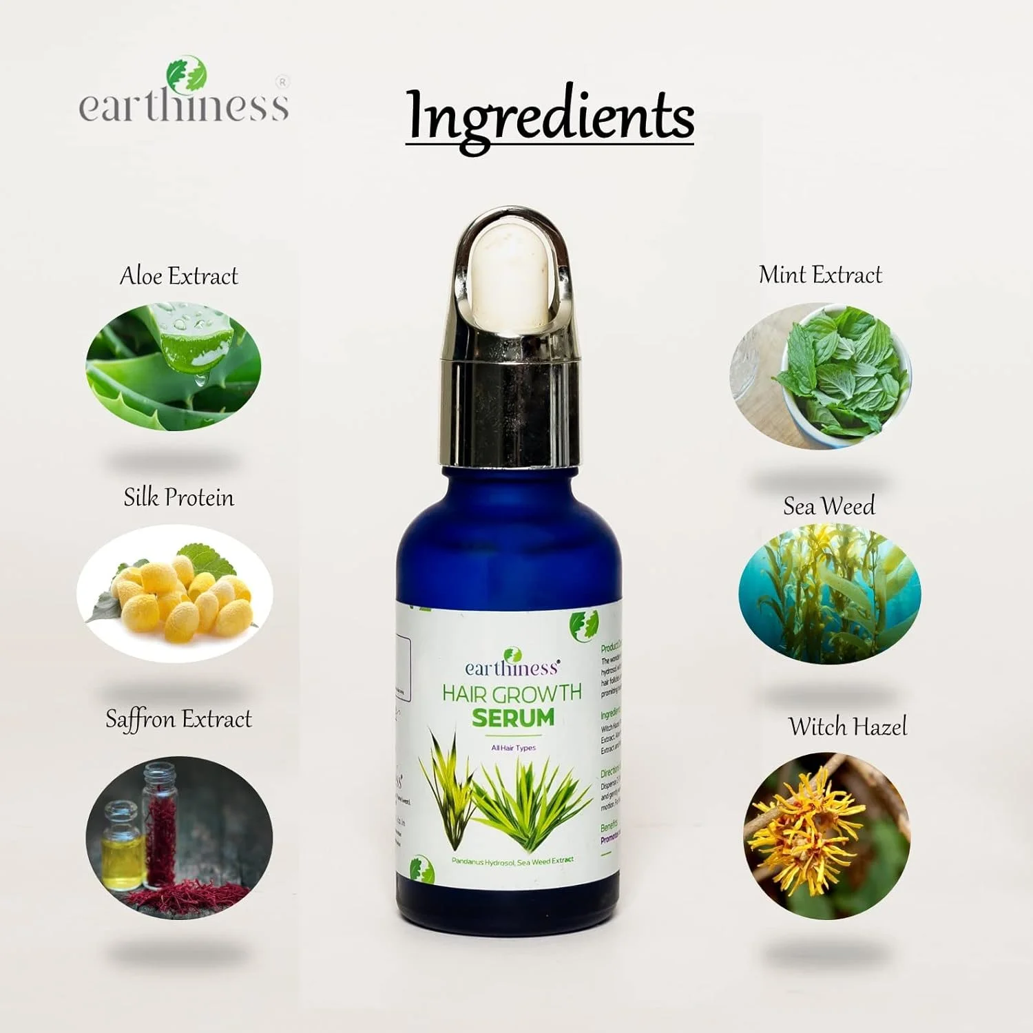 سرم رشد مو Earthiness محرک فولیکول های موی کوچک شده، تقویت کننده رشد سالم مو، افزایش ضخامت و سرعت رشد مو و کنترل کننده ریزش مو - 30 میلی لیتر