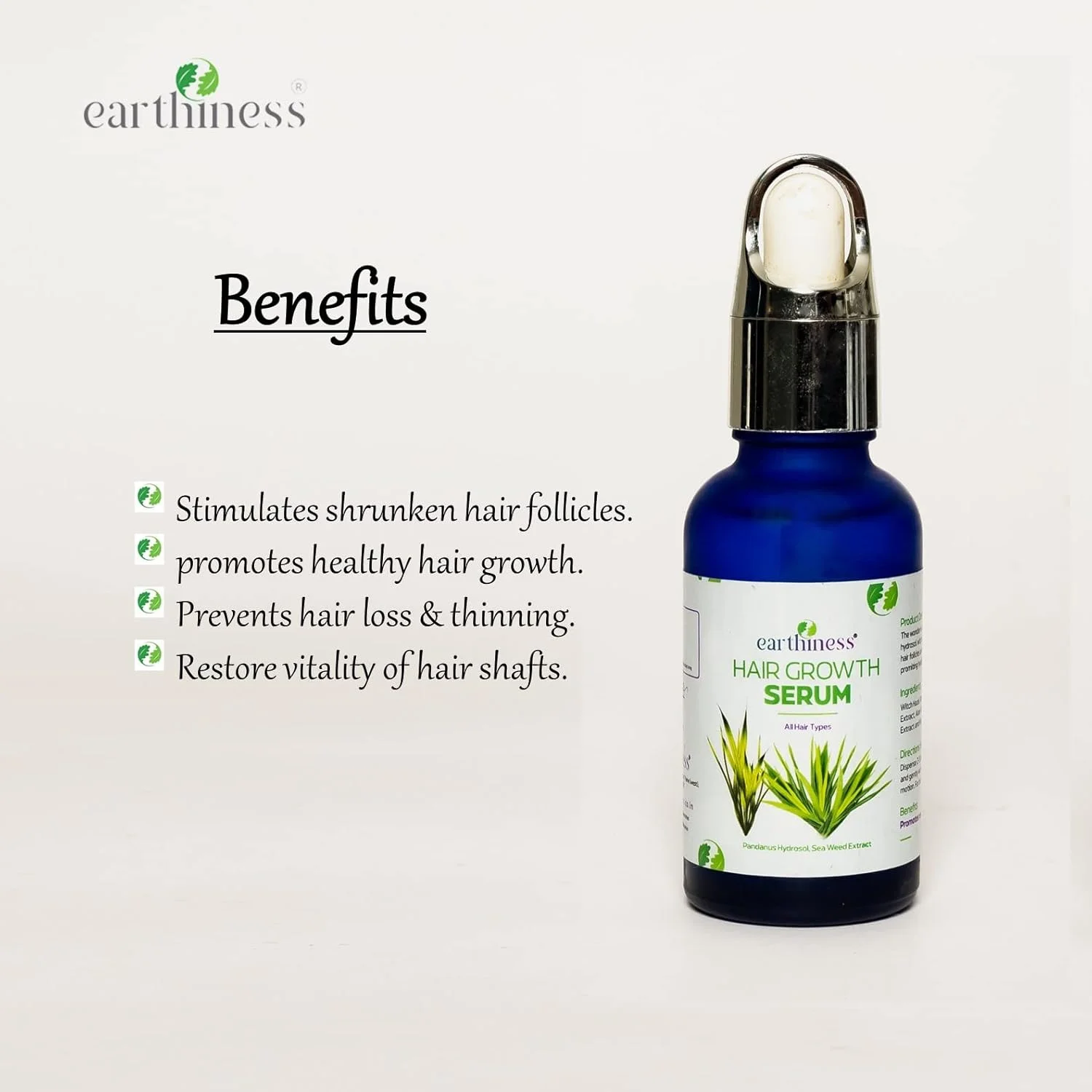 سرم رشد مو Earthiness محرک فولیکول های موی کوچک شده، تقویت کننده رشد سالم مو، افزایش ضخامت و سرعت رشد مو و کنترل کننده ریزش مو - 30 میلی لیتر