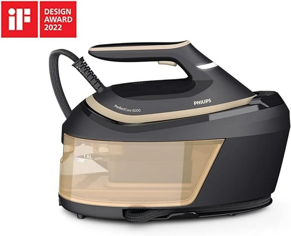 اتو بخار مخزن دار فیلیپس سری PerfectCare 6000 - 2400 وات، خروج بخار 600 گرم، فشار 8 بار، فناوری OptimalTEMP، مخزن 1.8 لیتری، طلایی/بنفش (PSG6064/80)