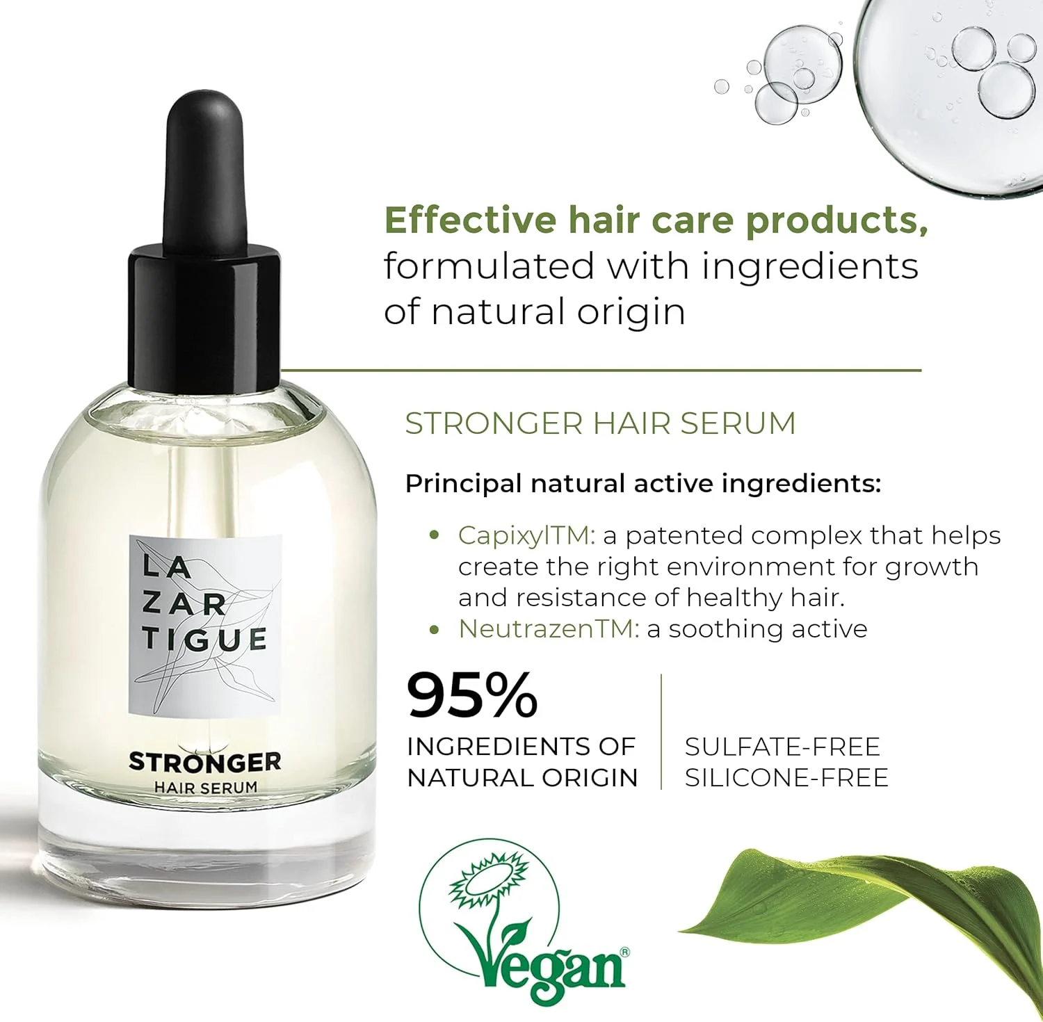 سرم موی قوی کننده لازارتیگ، درمان حجم دهنده و تسکین دهنده برای موهای نازک، وگان، بدون سولفات و سیلیکون، 50 میلی لیتر سرم موی قوی کننده لازارتیگ، درمان حجم دهنده و تسکین دهنده برای موهای نازک، وگان، بدون سولفات و سیلیکون، 50 میلی لیتر