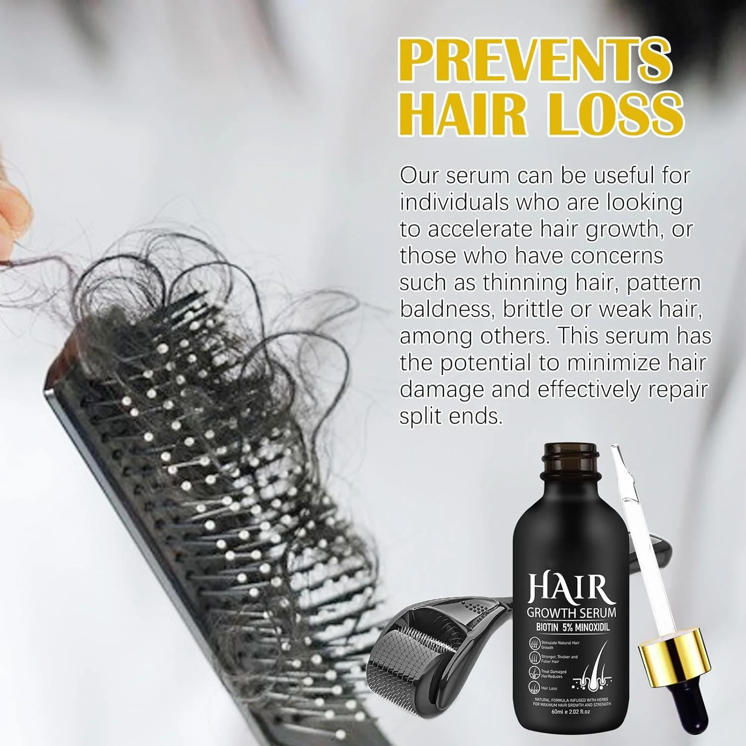 محلول رشد موی 5% ماینوکسیدیل LBOYLOVE® برای آقایان و بانوان، محلول رشد موی ماینوکسیدیل و درمارولر پوست سر 0.25 میلی متری برای ریزش مو، نازک شدن و درمان سریعتر رشد مجدد، فرمول غیر چرب