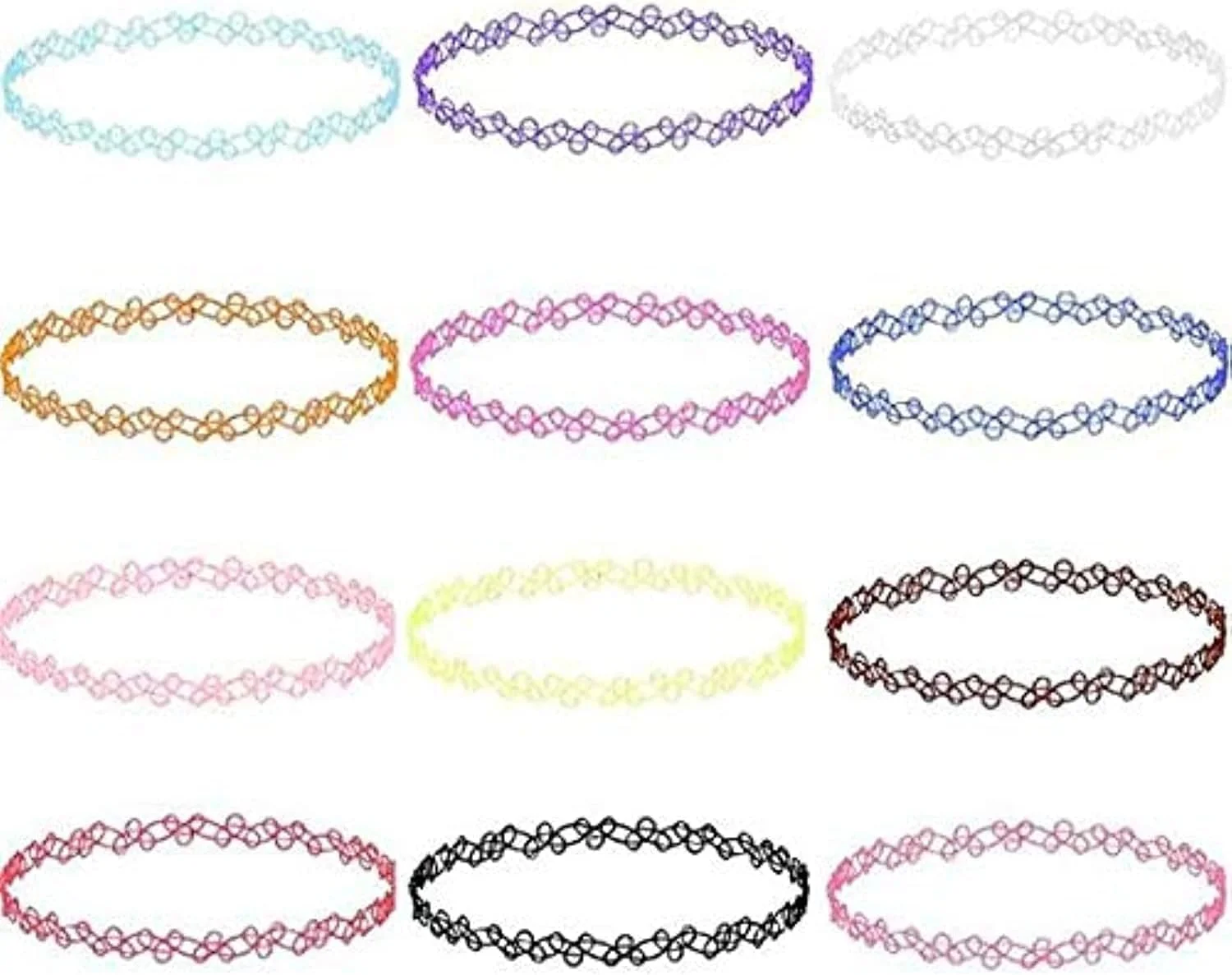 گردنبند چوکر جی. رزی 12 عددی، تاتو گوتیک، رنگ خالص، کشسان ارتجاعی، گردنبند رترو، ست گردنبند ترقوه برای زنان و دختران