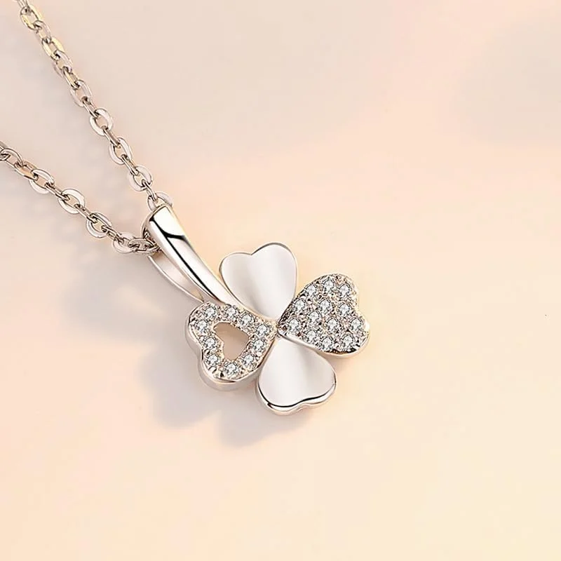 گردنبند نقره استرلینگ 925 با آویز شبدر کریستالی خوش شانس زنانه، بسته بندی هدیه جواهرات مد روز J.Rosée JR-1097