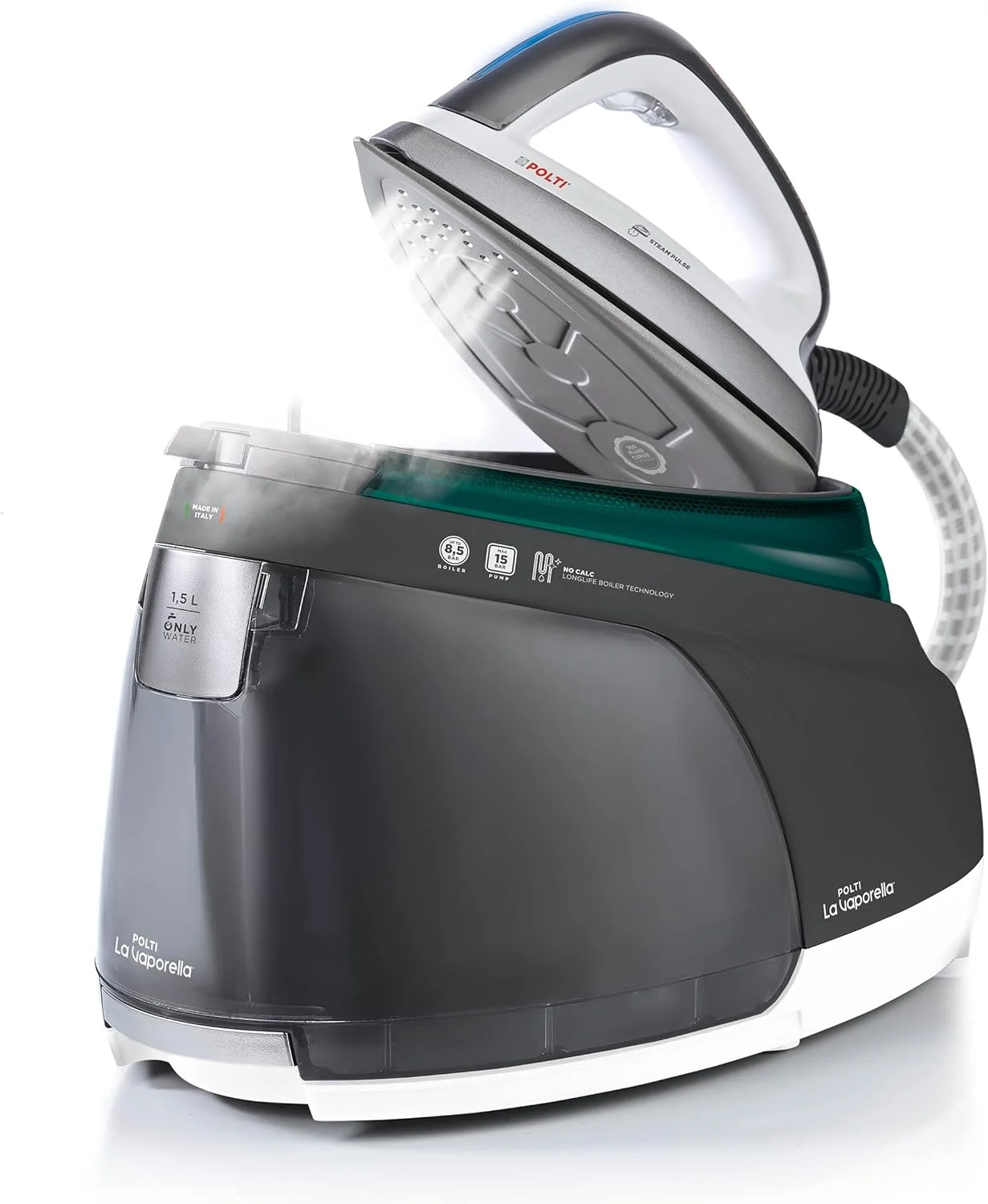 اتو بخار مخزن دار پلتی La Vaporella XT120C، عملکرد هوشمند Eco، طراحی شده برای دوام، فشار 8.5 بار، پالس بخار 600 گرم، فیروزه ای/خاکستری اتو بخار مخزن دار پلتی La Vaporella XT120C، عملکرد هوشمند Eco، طراحی شده برای دوام، فشار 8.5 بار، پالس بخار 600 گرم، فیروزه ای/خاکستری