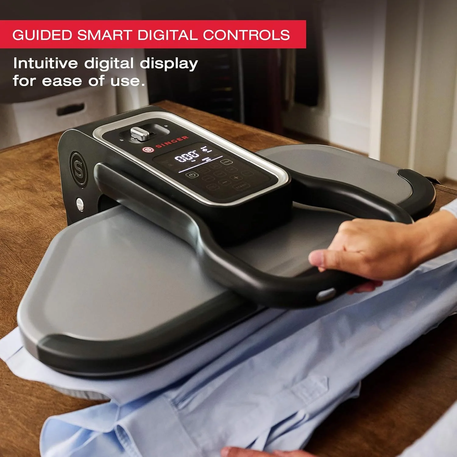 پرس بخار هوشمند سینگر 2.0، کنترل های دیجیتال، سطح نچسب، 1600 وات، 26 اینچ، خاموش شدن خودکار، مدل