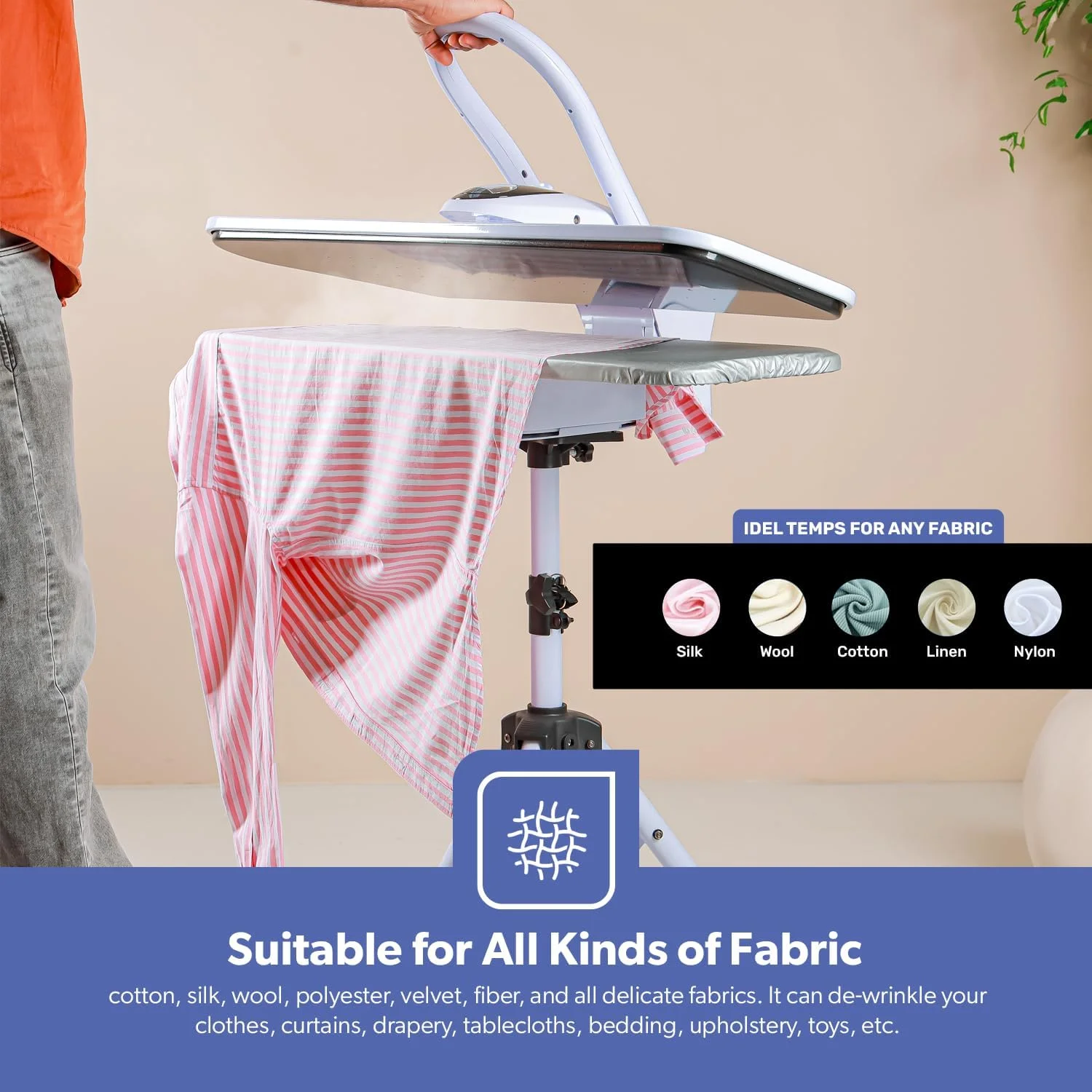 پرس بخار دیجیتال Geepas با پایه - GSP25037 | مناسب برای انواع پارچه و ایمن برای پارچه های ظریف / مجهز به صفحه فلزی و ظرفیت 500 میلی لیتر، 2200 وات / سفید