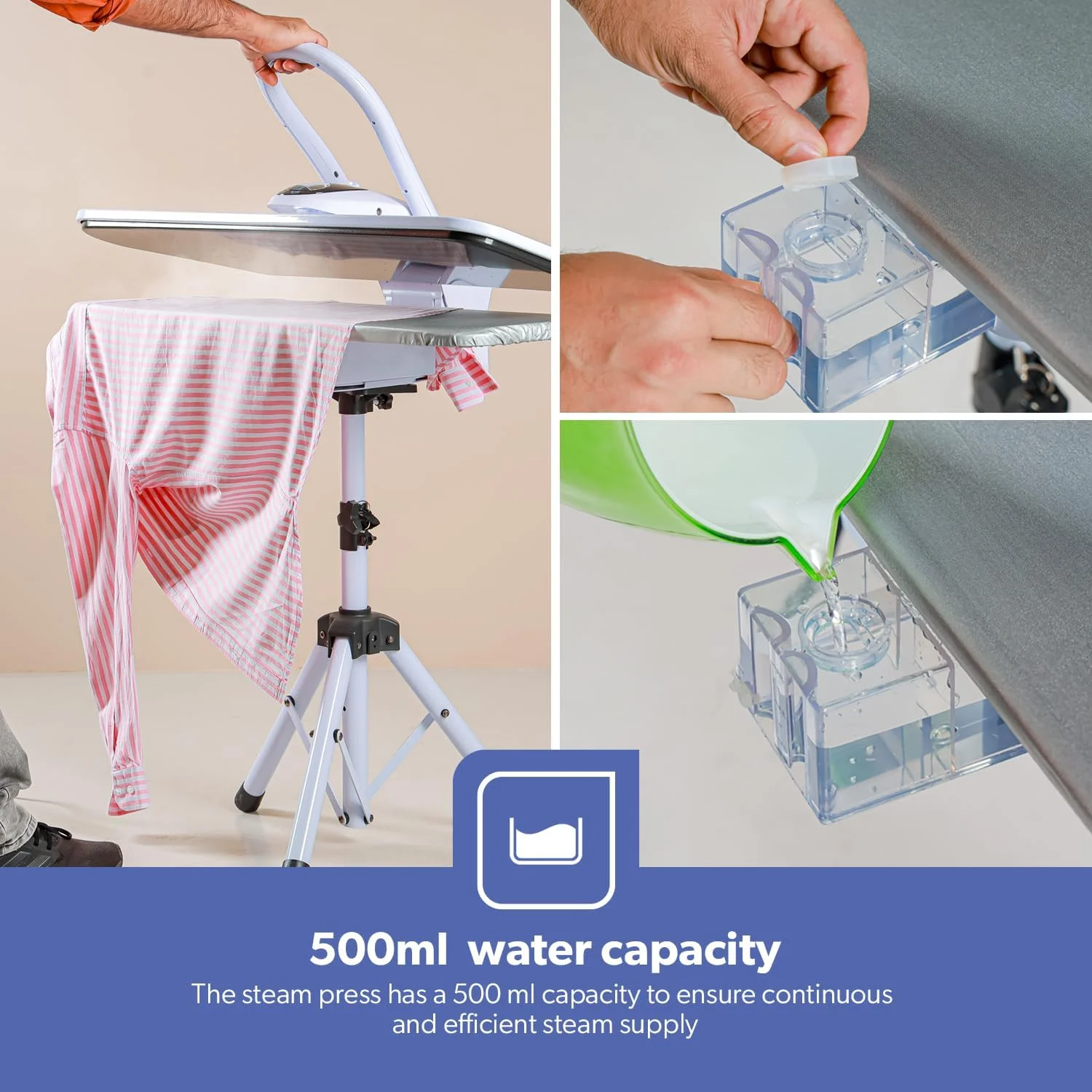 پرس بخار دیجیتال Geepas با پایه - GSP25037 | مناسب برای انواع پارچه و ایمن برای پارچه های ظریف / مجهز به صفحه فلزی و ظرفیت 500 میلی لیتر، 2200 وات / سفید