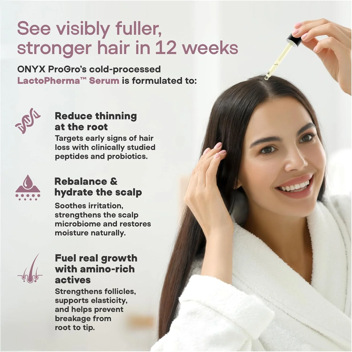 سرم رشد مو ONYX ProGro LactoPherma برای زنان و مردان - فرمول بدون روغن با 12 ماده فعال - تقویت کننده رشد مجدد، ضخیم کننده مو، کاهش ریزش و نازک شدن مو، تحریک گردش خون پوست سر