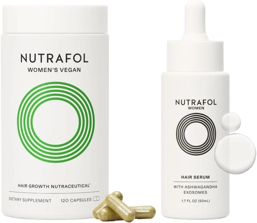مکمل های رشد مو و سرم موی نوترافول مخصوص بانوان، مناسب برای بانوان 18 تا 44 سال، از نظر بالینی تست شده برای موهای ضخیم تر و قوی تر، 100% مواد گیاهی، توصیه شده توسط متخصص پوست - بسته یک ماهه