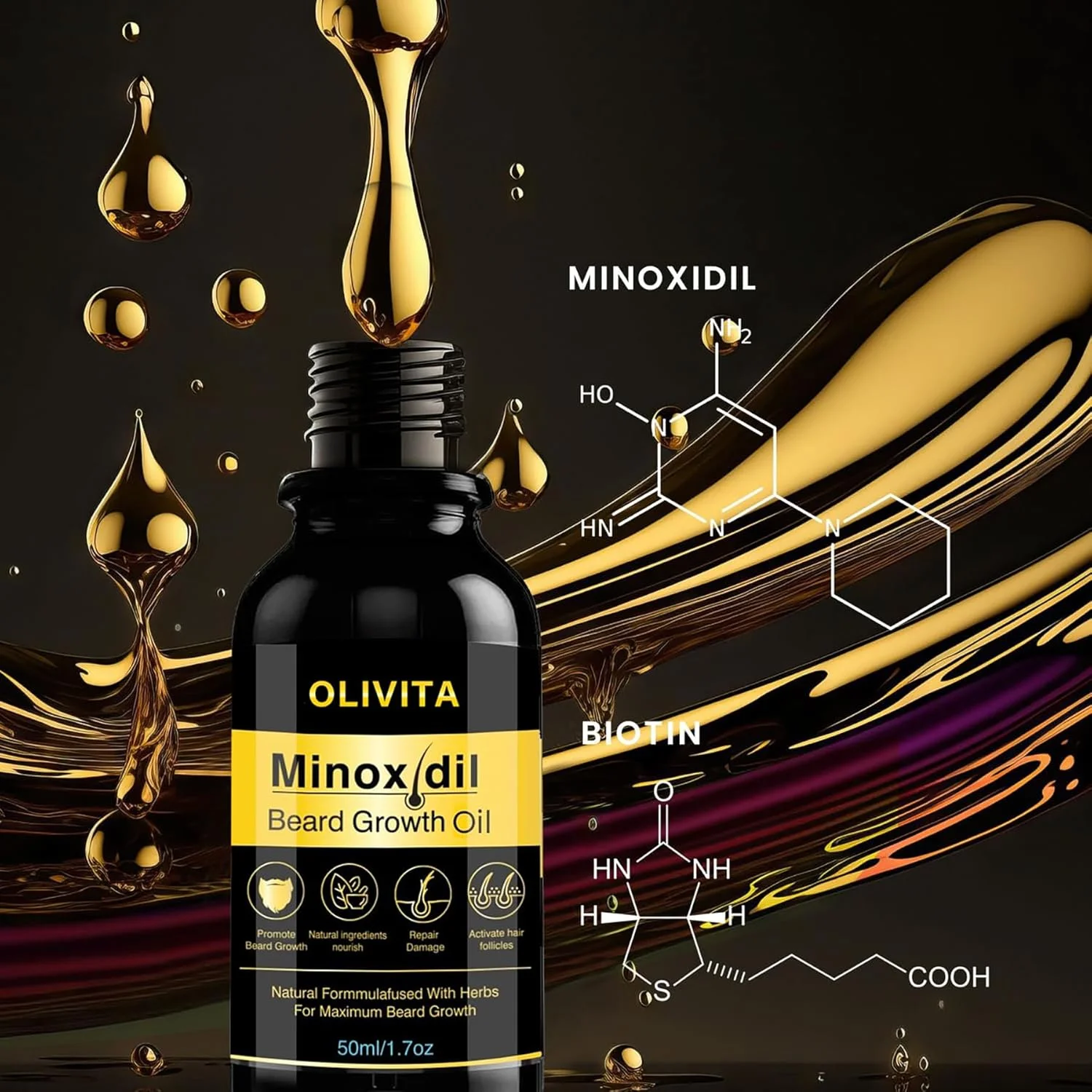 کیت سرم رشد مو و ریش الیویتا حاوی 5% ماینوکسیدیل برای آقایان، با بیوتین و کافئین، تقویت کننده رشد قوی تر، ضخیم تر و پرپشت تر، بدون بو، 50 میلی لیتر