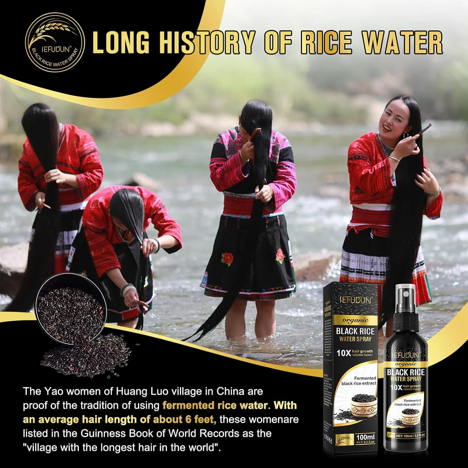 اسپری آب برنج سیاه ارگانیک برای رشد مو NIKITA.VIVI حجم 100 میلی لیتر | سرم رشد مو اسپری آب برنج برای موهای آسیب دیده | درمان رشد مجدد مو برای رشد موهای ضخیم تر و پرتر با روغن کرچک و بیوتین