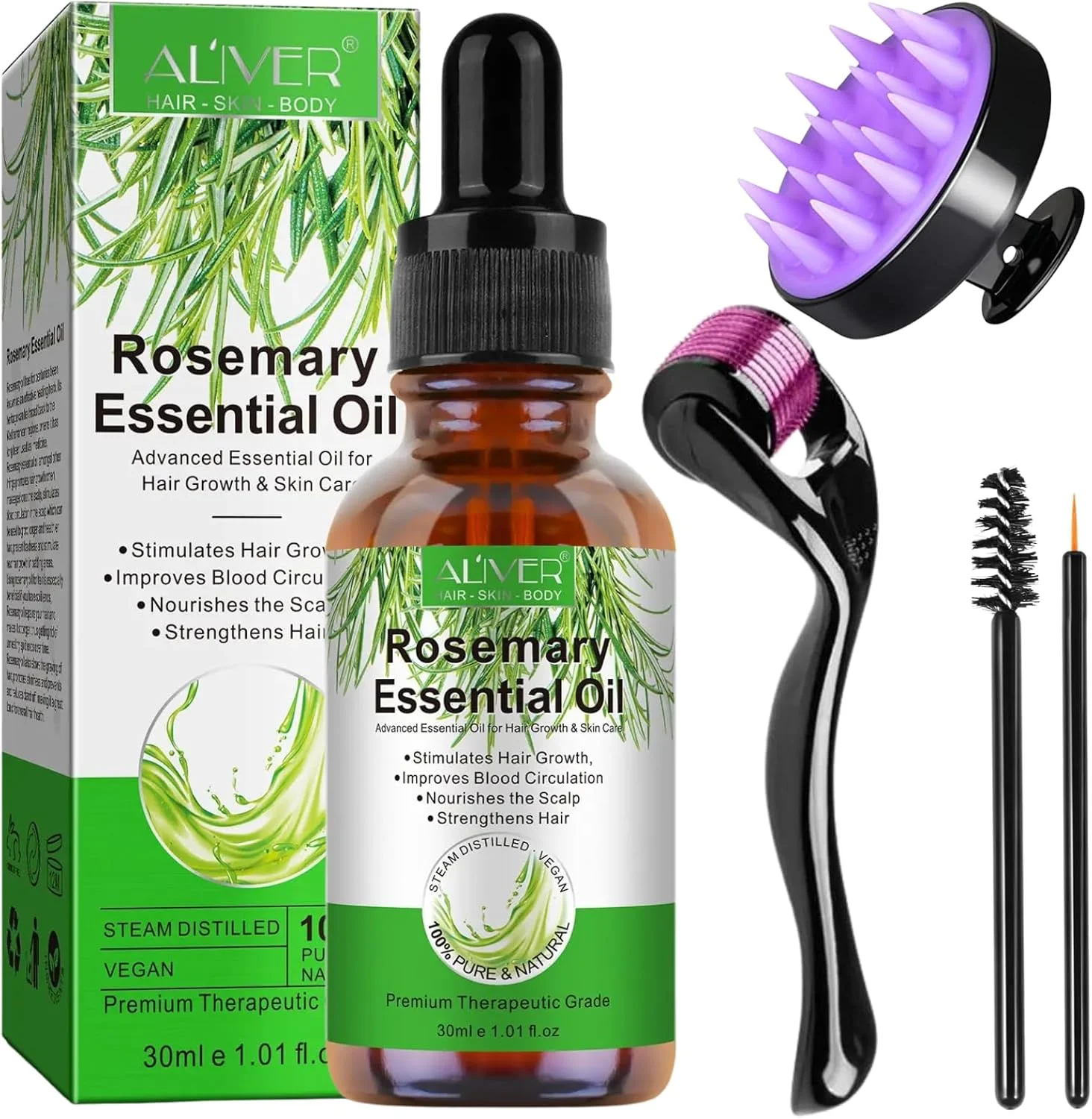 روغن رزماری NIKITA.VIVI برای رشد مو به همراه غلتک میکرونیدل و ماساژور پوست سر 30 میلی لیتر، روغن ضروری رزماری 100% ارگانیک پرس سرد برای روغن سرم رشد مو، ابرو، مژه و ریش روغن رزماری NIKITA.VIVI برای رشد مو به همراه غلتک میکرونیدل و ماساژور پوست سر 30 میلی لیتر، روغن ضروری رزماری 100% ارگانیک پرس سرد برای روغن سرم رشد مو، ابرو، مژه و ریش