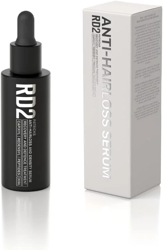 سرم ضد ریزش مو مردانه PATRICKS | RD2 | مسدود کننده DHT | روغن رشد مو برای موهای ضخیم تر و مراقبت از پوست سر | محرک رشد مجدد | برای ریزش مو خفیف تا پیشرفته | 30 میلی لیتر