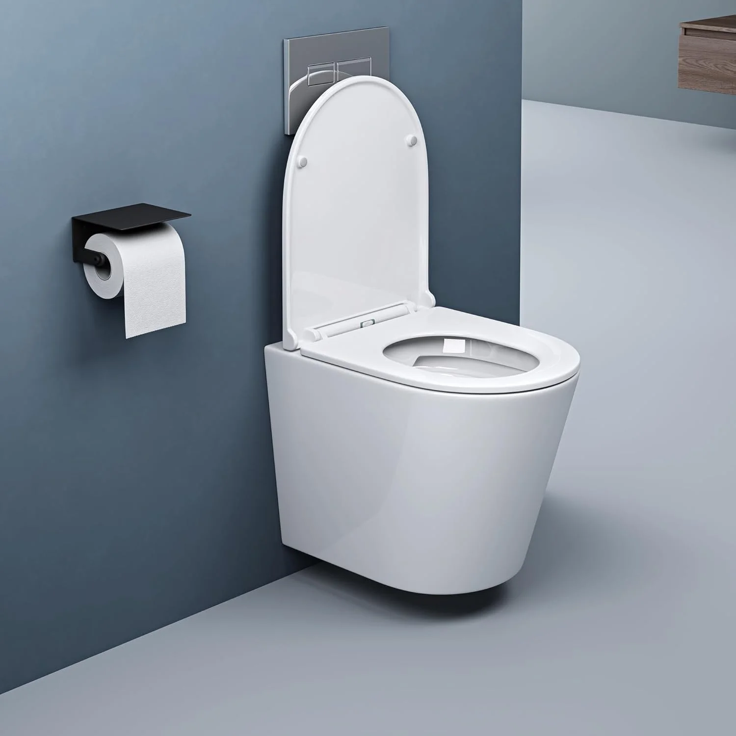 توالت دیواری doporro Aachen108 سفید با مکانیزم آرام بند 49 x 35.5 x 35 سانتی متر، توالت دیواری سفید سرامیکی بدون لبه