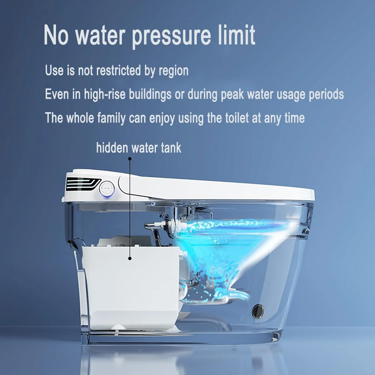 توالت فرنگی هوشمند یکپارچه، حسگر کاملا اتوماتیک، باز و بسته شدن و فلاشینگ اتوماتیک، نور شب، تمیز کردن چند منظوره، گرمایش صندلی و خشک کردن با هوای گرم، برای استفاده در حمام